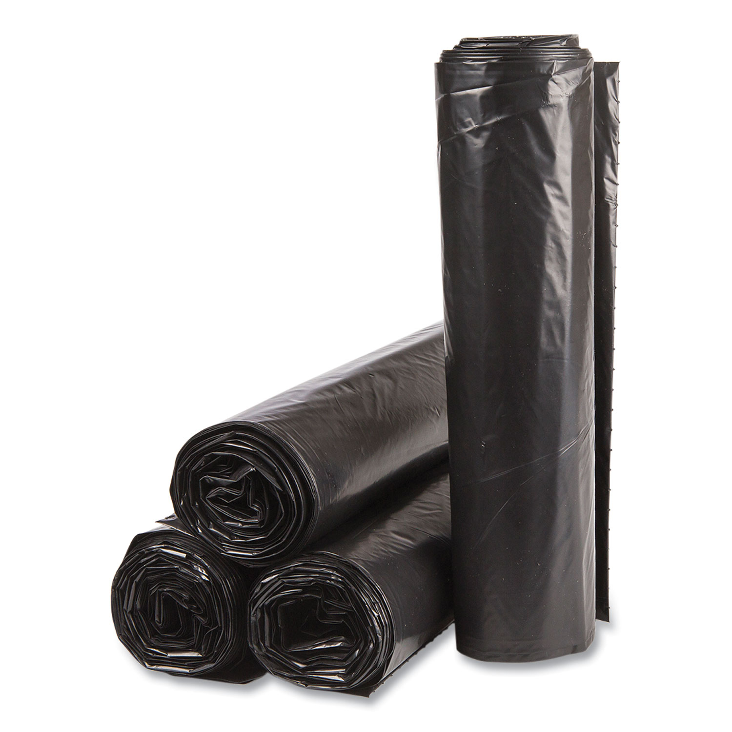 High-Density Commercial Can Liner Value Pack, 45 gal, 19 mic, 40" x 46", Black, Interleaved Roll, 25 Bags/Roll, 6 Rolls/CT