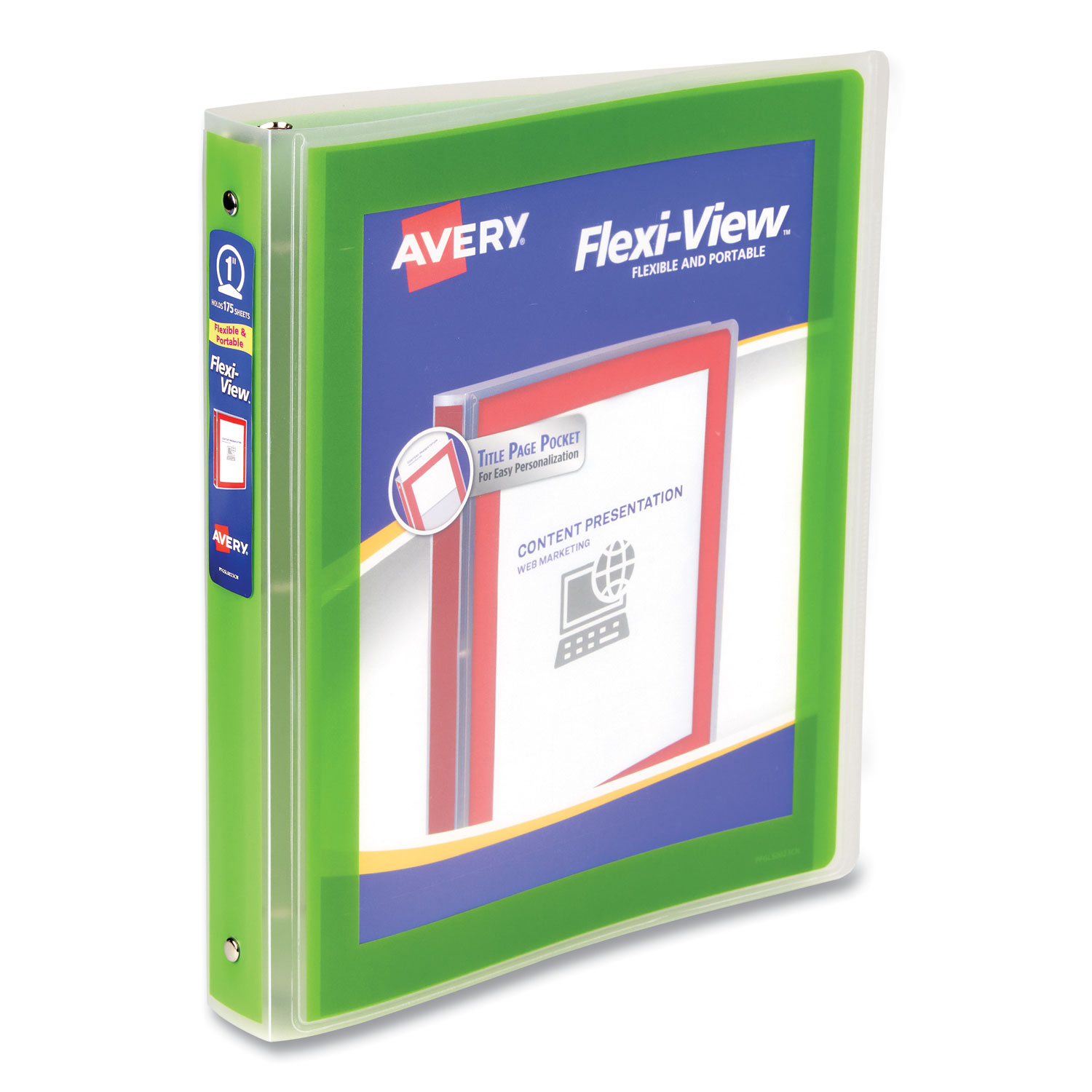 Flexi-View Binder with Round Rings, 3 Rings, 1″ Capacity, 11 x 8.5, Green