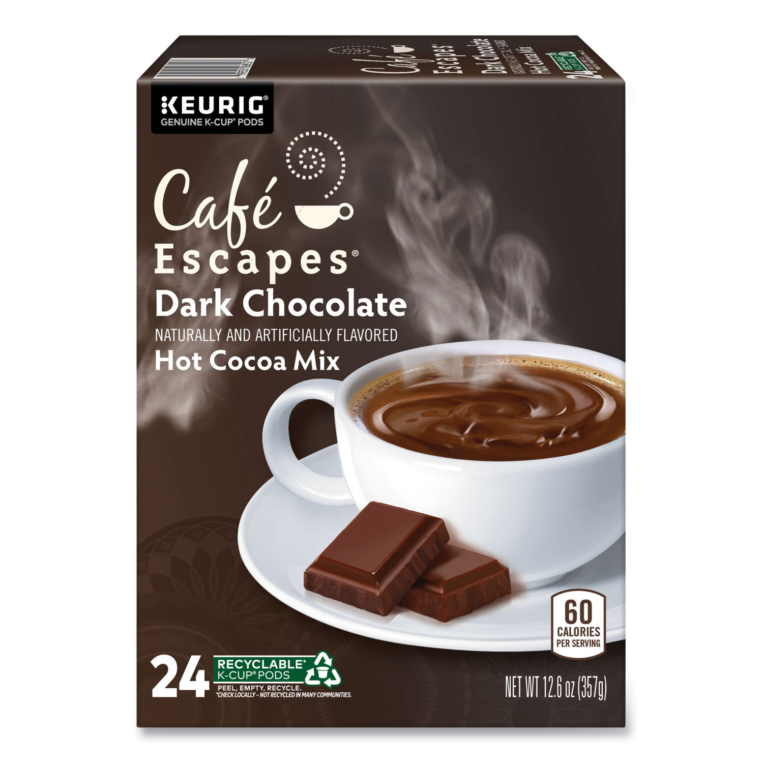 Cafe Escapes Dark Chocolate Hot Cocoa K-Cups, 24/Box