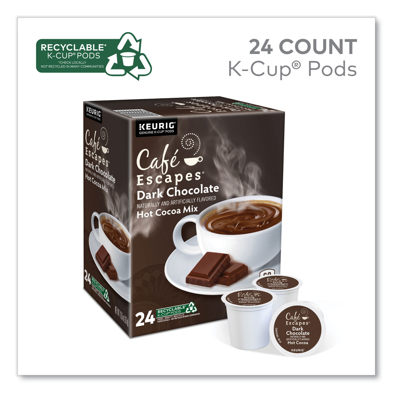 Cafe Escapes Dark Chocolate Hot Cocoa K-cups - 24 count