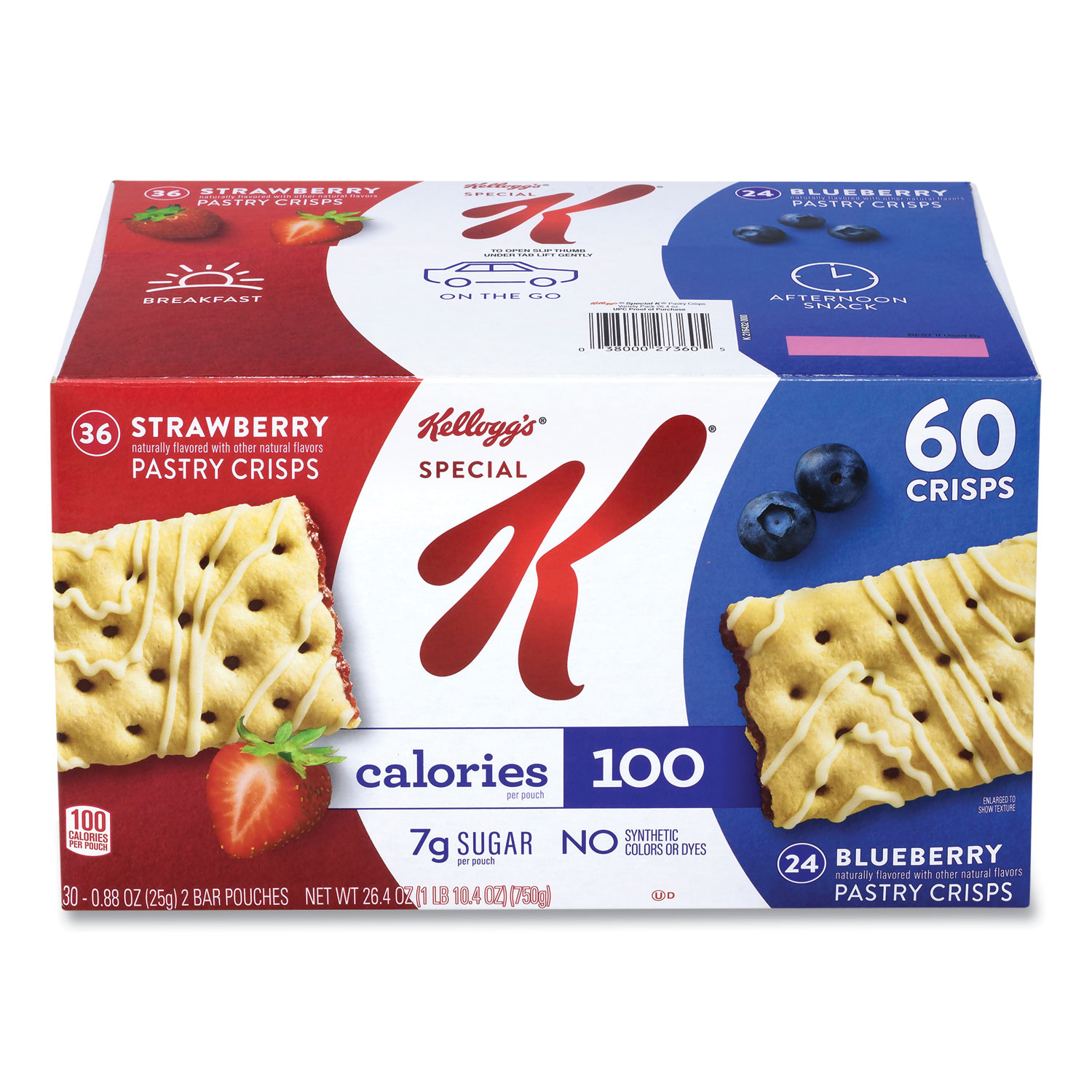 Kellogg's® Special K Pastry Crisps, (36) Strawberry; (24) Blueberry, 0.88 oz, 2/Pouch, 30 Pouches/Carton