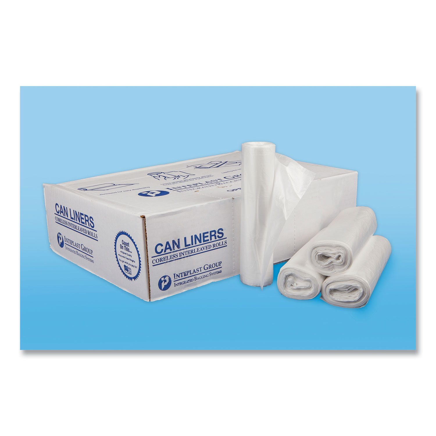 High-Density Commercial Can Liners, 30 gal, 13 mic, 30" x 37", Clear, Interleaved Roll, 25 Bags/Roll, 20 Rolls/Carton