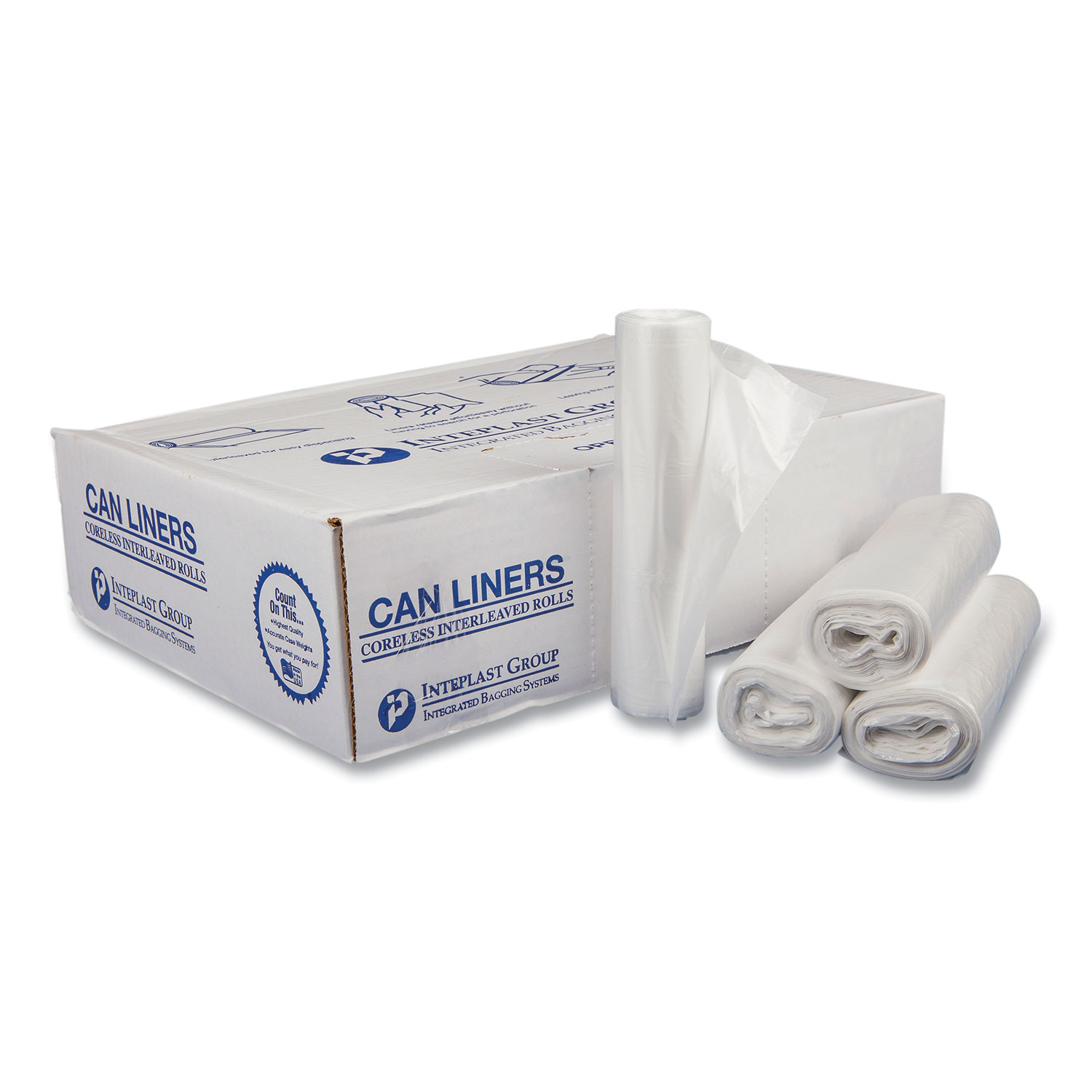 Low-Density Commercial Can Liners, 16 gal, 0.35 mil, 24″ x 33″, Clear, Perforated Roll, 50 Bags/Roll, 20 Rolls/Carton