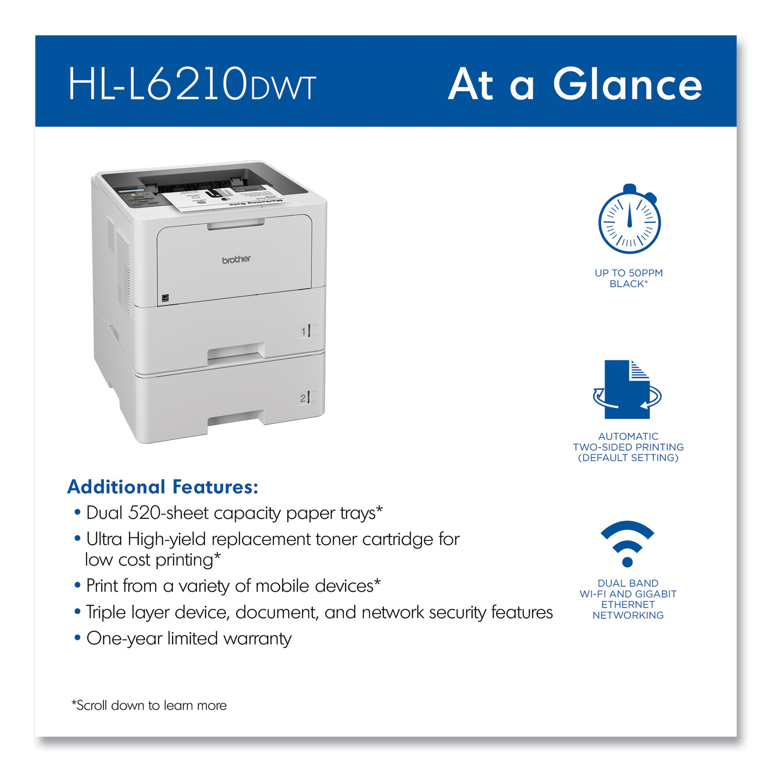HL-L6210DWT Business Monochrome Laser Printer with Dual Paper Trays - BOSS  Office and Computer Products