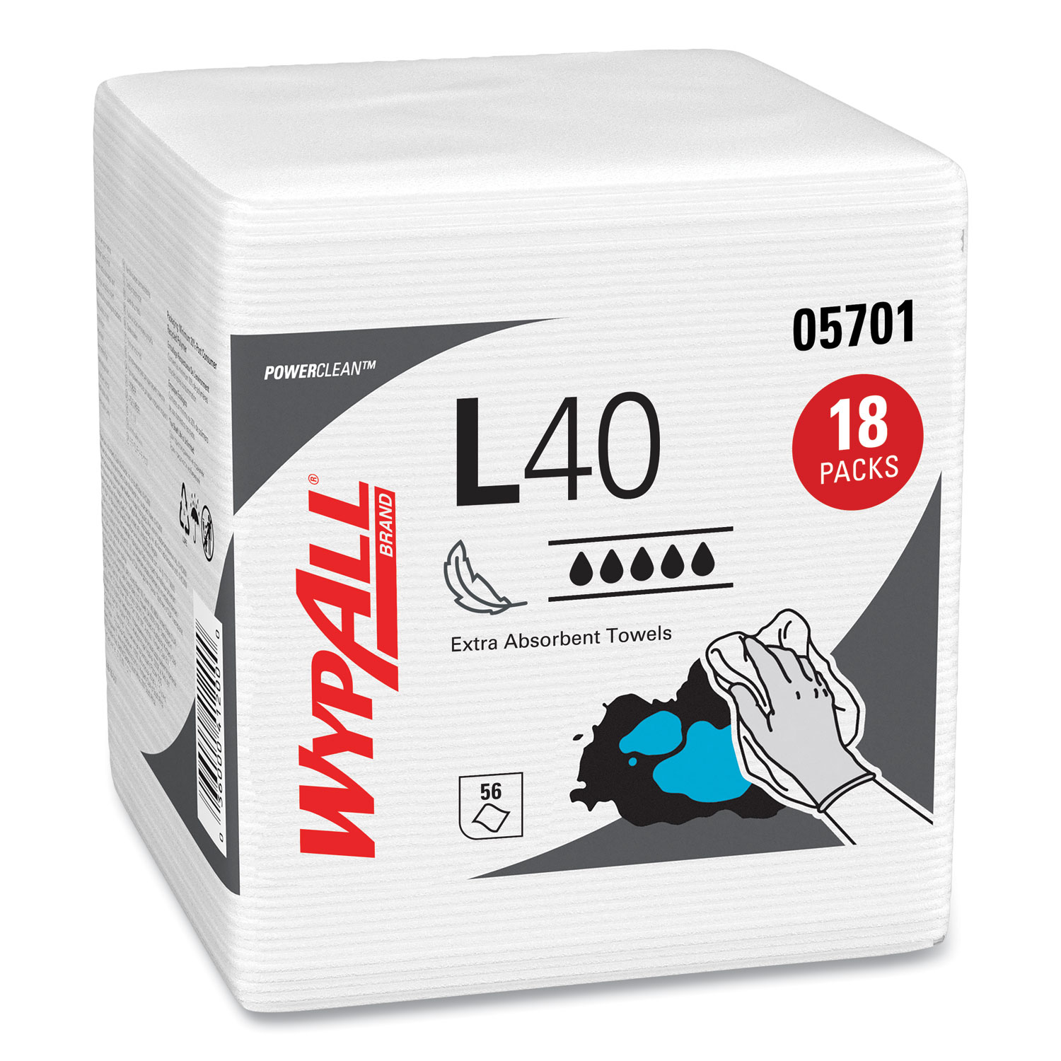 WypAll® L40 Towels, 1/4 Fold, 12.5 x 12, White, 56/Box, 18 Packs/Carton ...