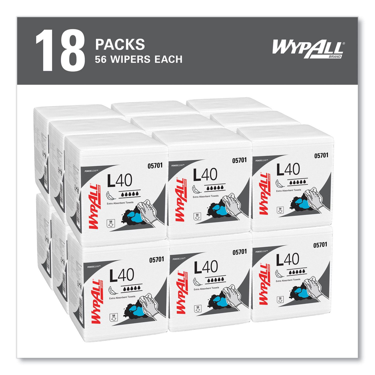 WypAll® L40 Towels, 1/4 Fold, 12.5 x 12, White, 56/Box, 18 Packs/Carton ...