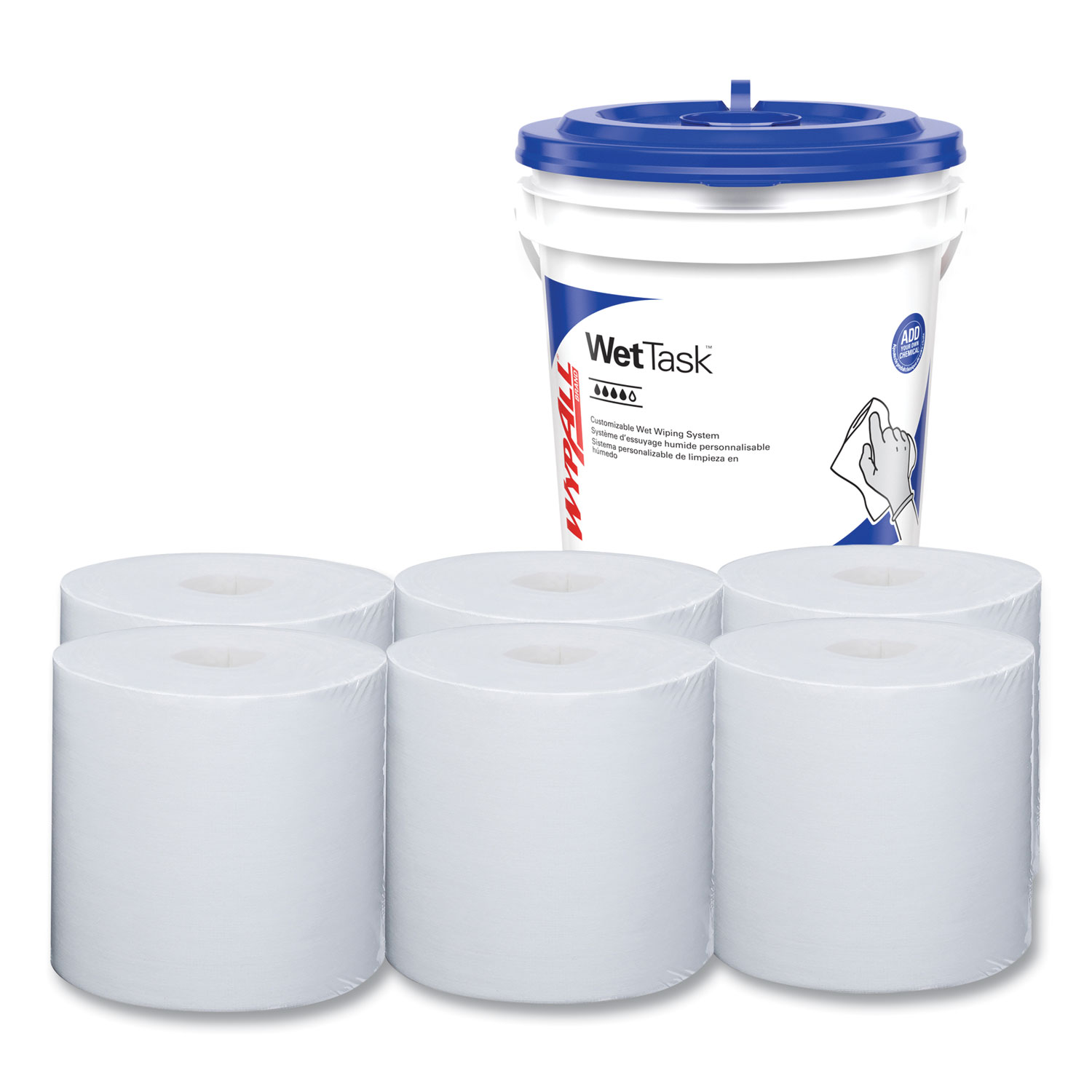 Power Clean Wipers for WetTask Customizable Wet Wiping System with (1) Bucket, 6 x 12, Unscented, 95/Roll, 6 Rolls/Carton