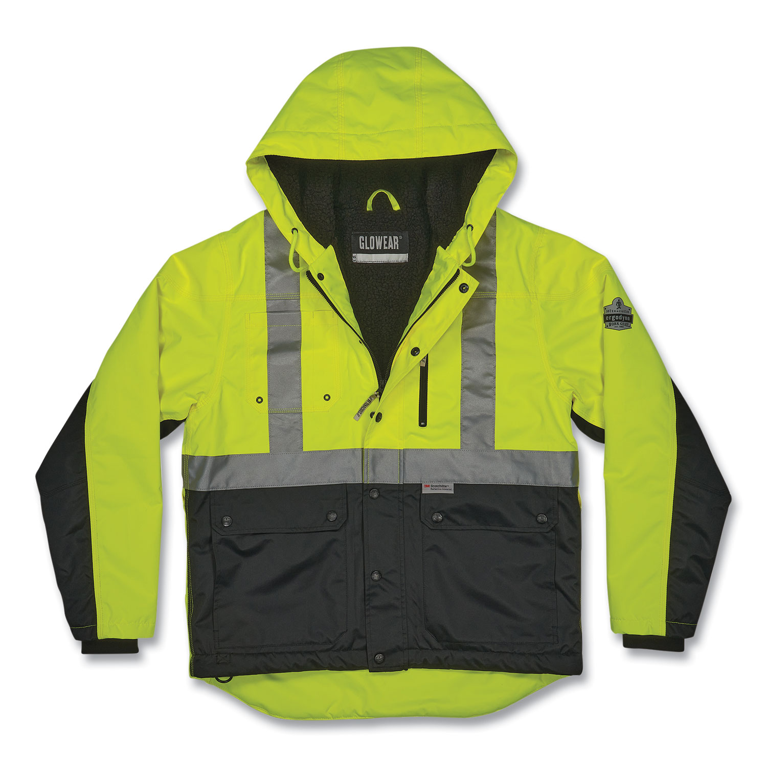 GloWear 8275 Class 2 Heavy-Duty Hi-Vis Workwear Sherpa Lined Jacket, Large, Lime