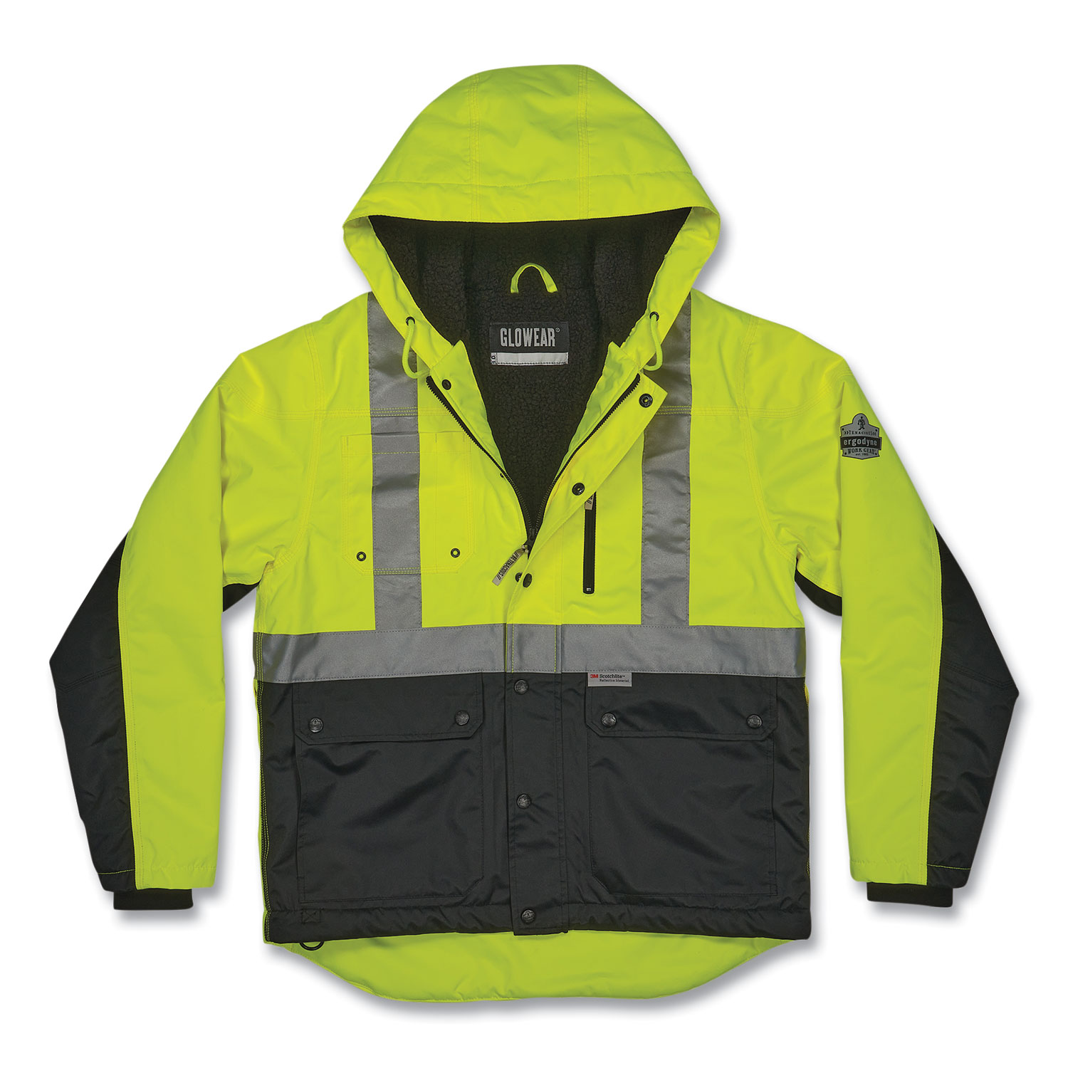 GloWear 8275 Class 2 Heavy-Duty Hi-Vis Workwear Sherpa Lined Jacket, Small, Lime