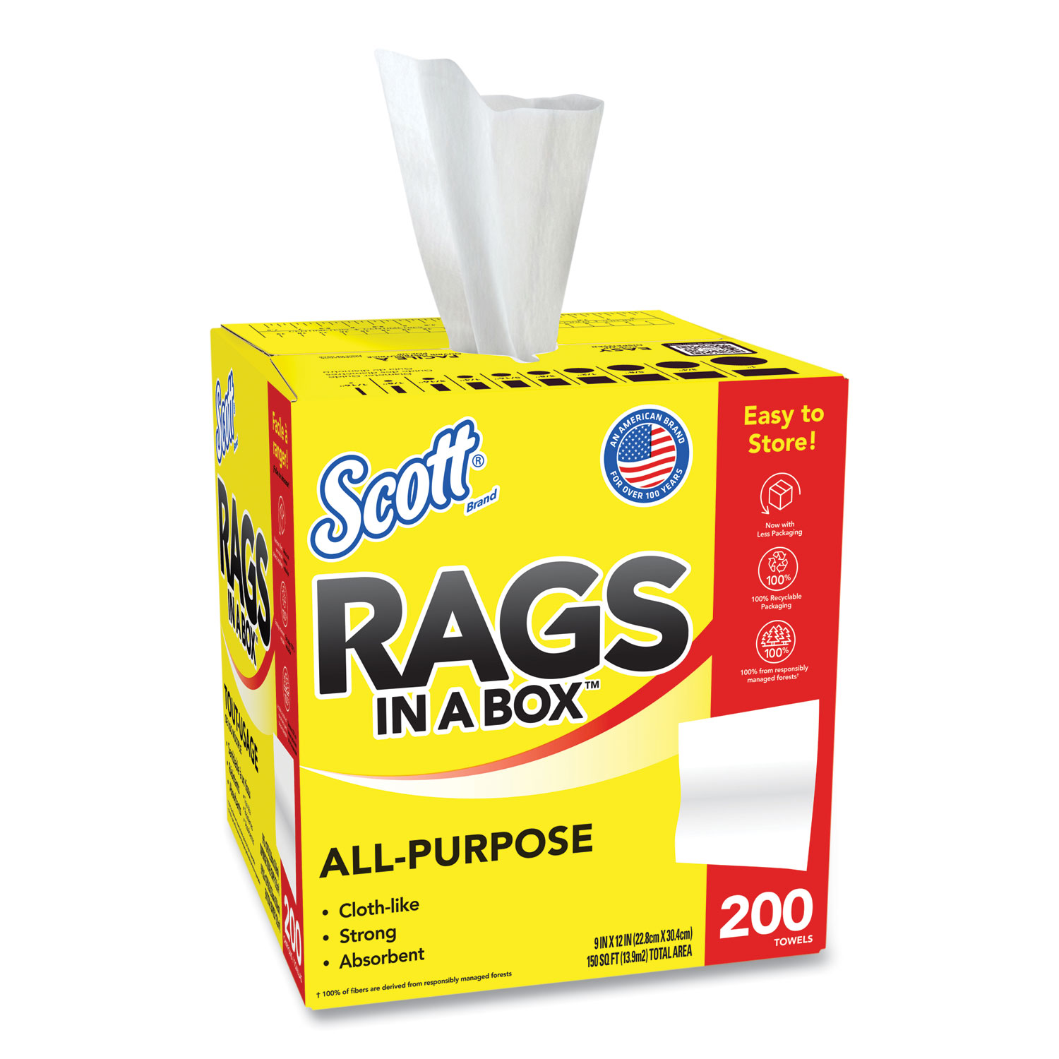 Scott® Rags in a Box, POPUP Box, 12 x 9, White, 200/Box Stigler