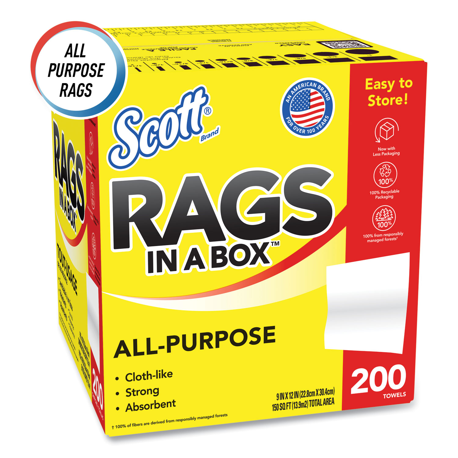 Scott® Rags in a Box, POPUP Box, 12 x 9, White, 200/Box Stigler