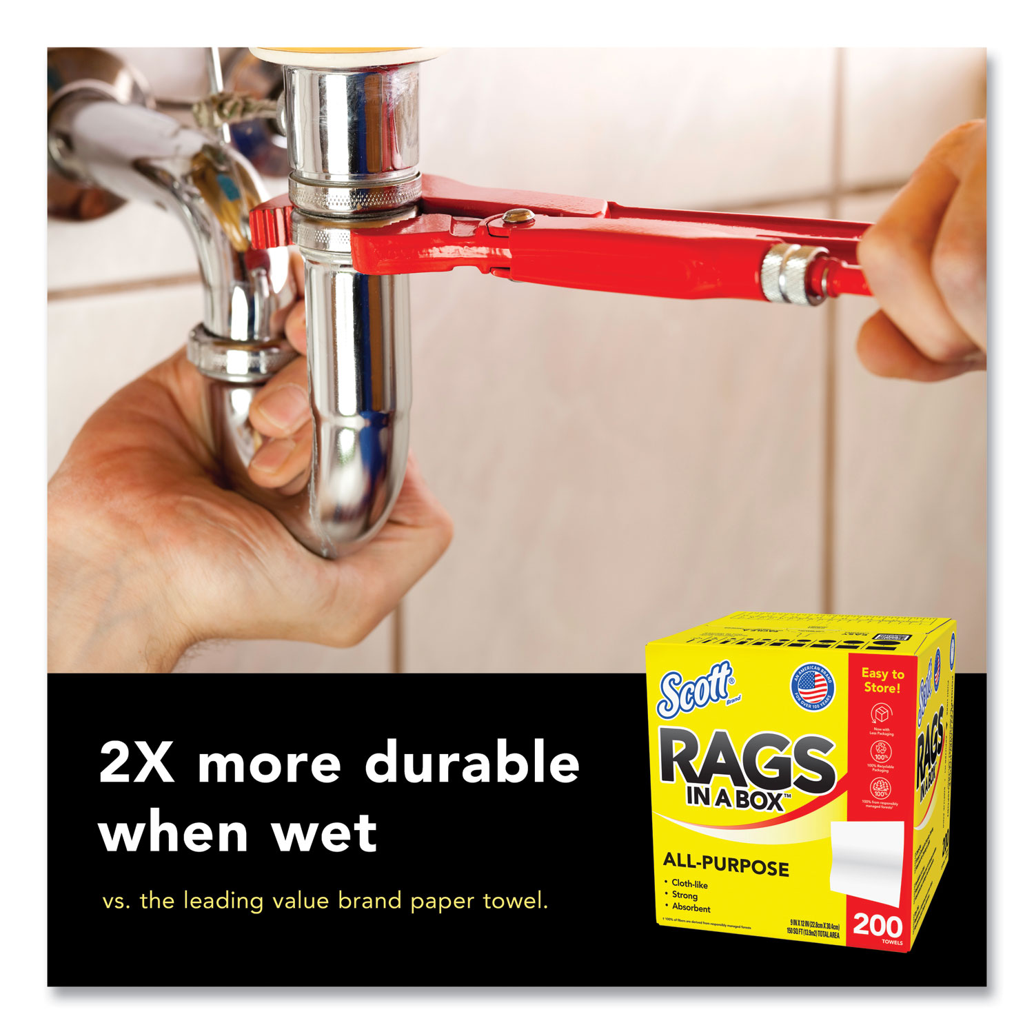 Scott® Rags in a Box, POPUP Box, 12 x 9, White, 200/Box Stigler