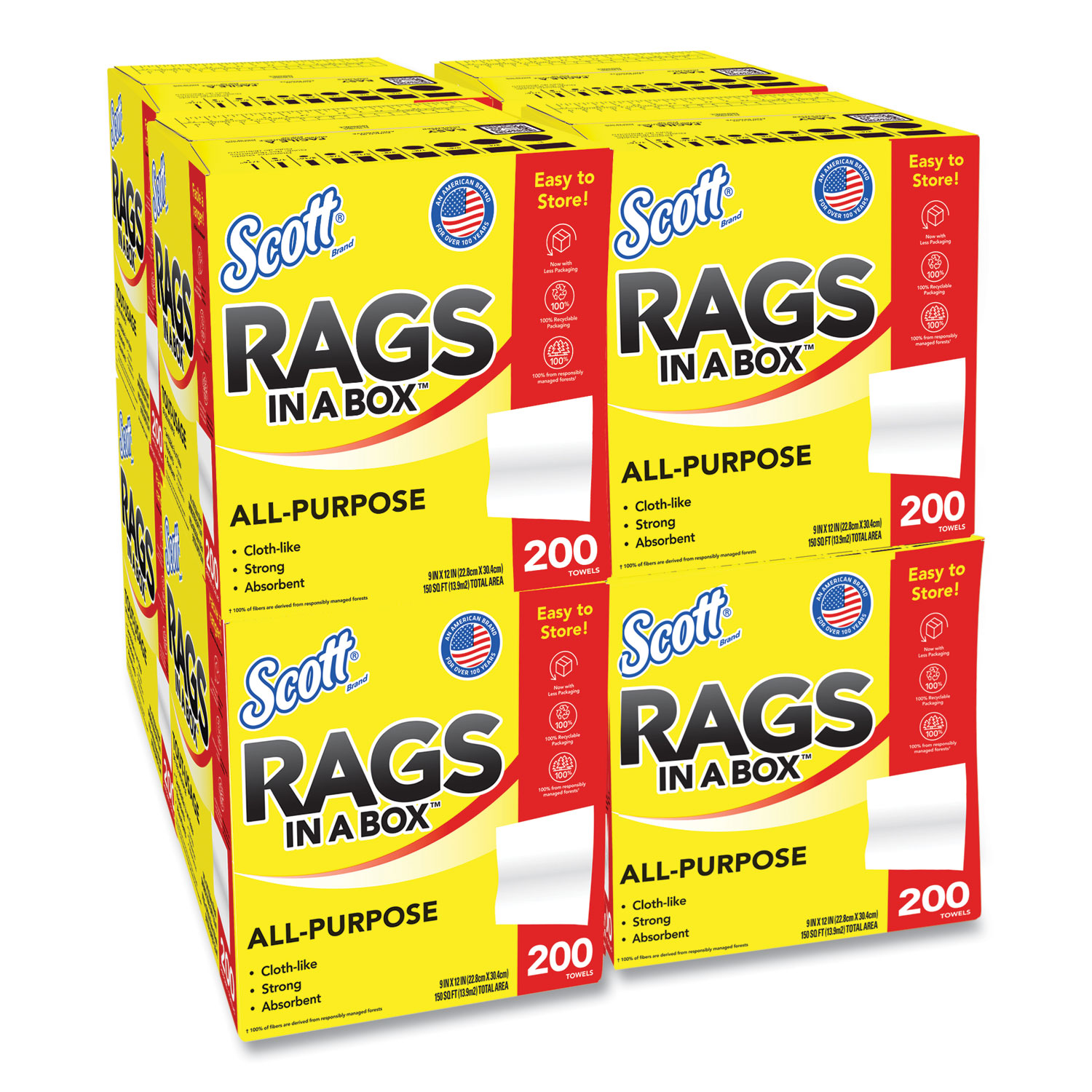 Rags in a Box, POP-UP Box, 12 x 9, White, 200/Box, 8 Boxes/Carton - JCL  Solutions / Spencer Office Supplies