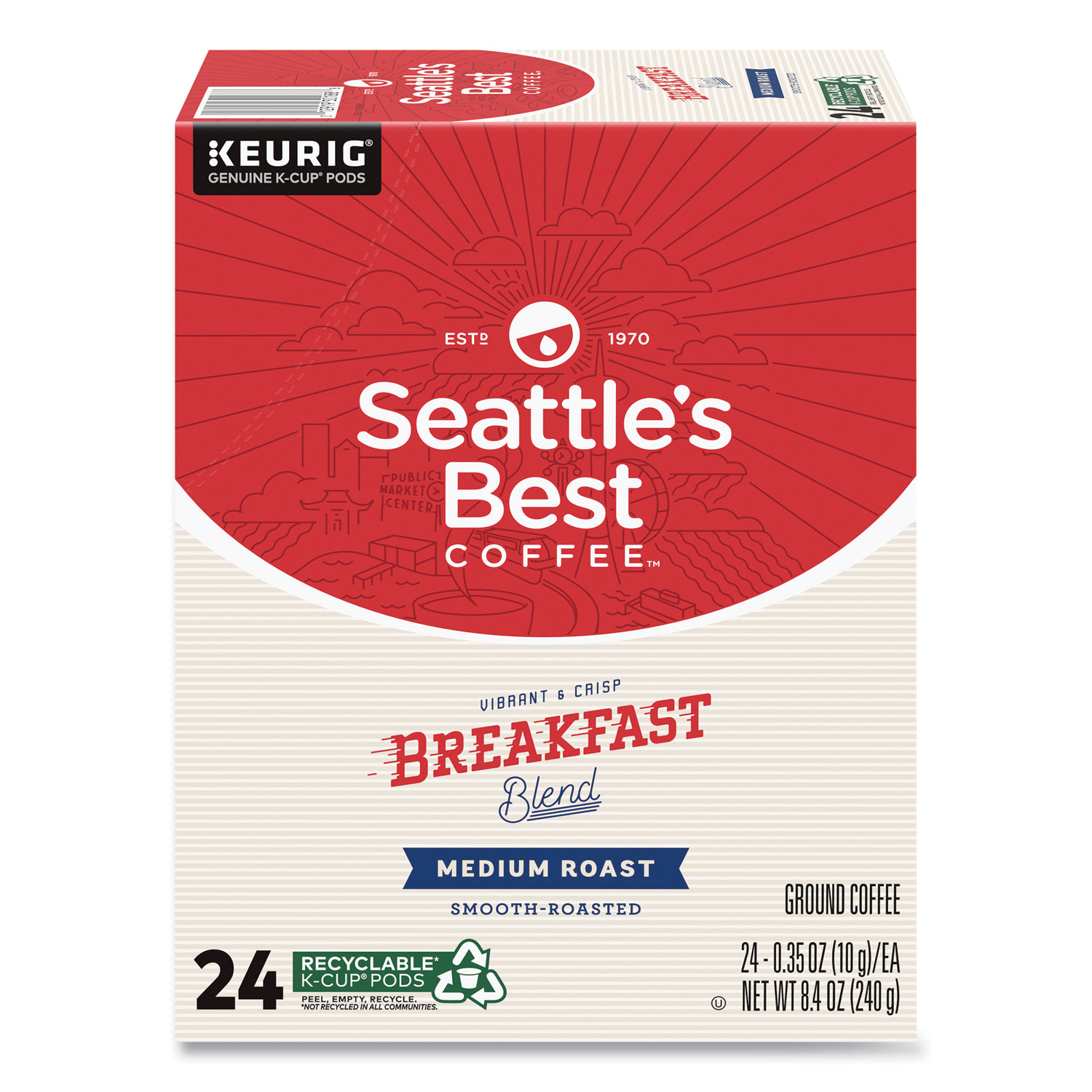 Breakfast Blend Coffee K-Cups, 24/Box, 4/Carton