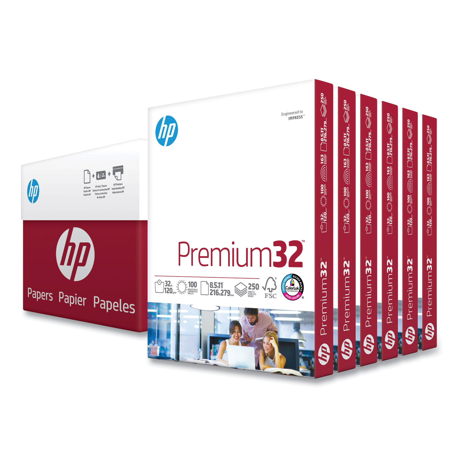 HP Papers Premium32, 100 Bright, 32 lb Bond Weight, 8.5 x 11, Extra Bright White, 250 Sheets/Ream, 6 Reams/Carton