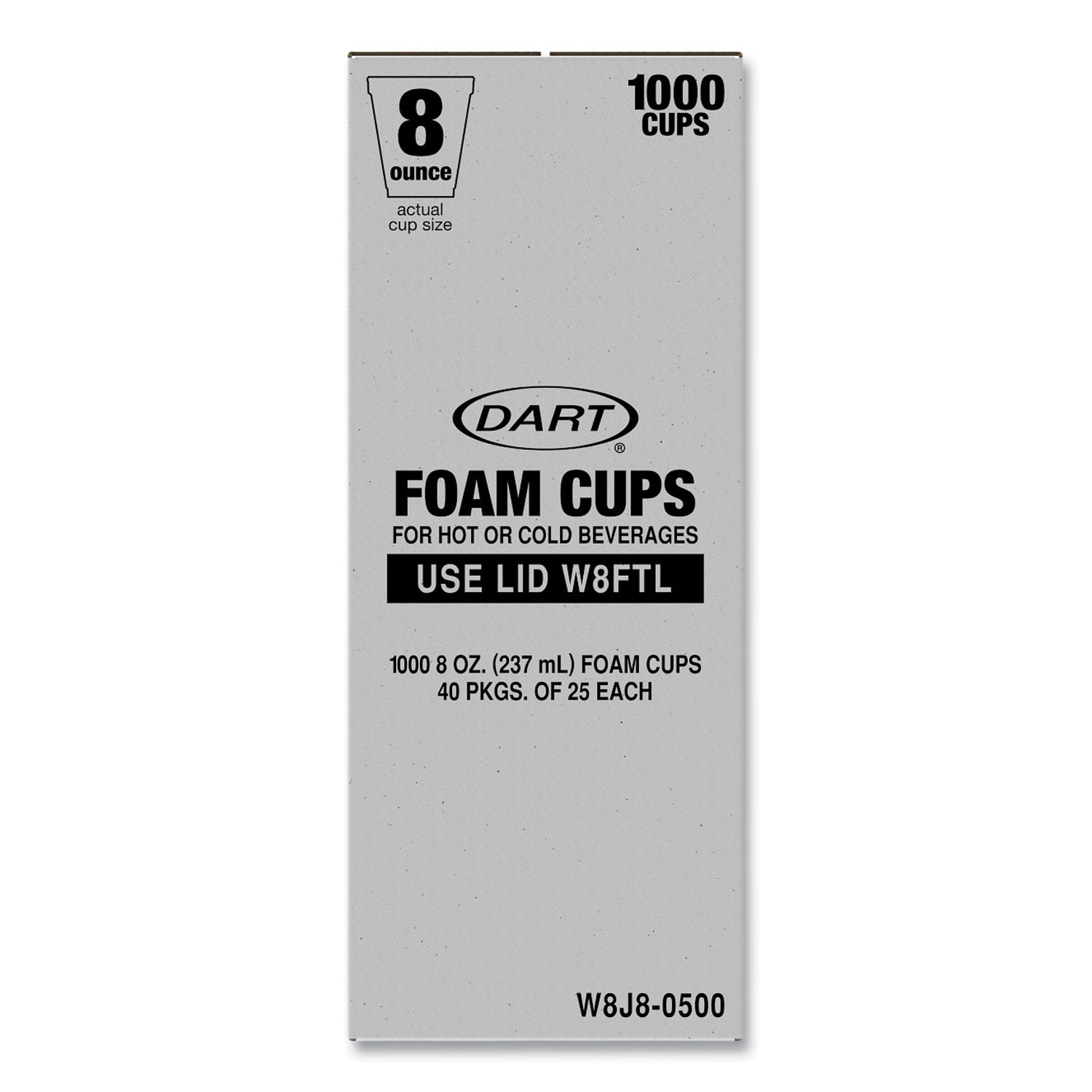 Dart® Foam Drink Cups, 8 oz, White, 25/Bag, 40 Bags/Carton ; | Camp ...