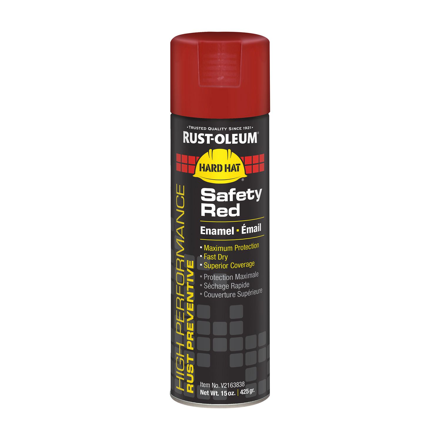 Hard Hat High Performance V2100 System Rust Preventive Enamel Spray Paint, Flat Safety Red, 15 oz Aerosol Can, 6/Carton