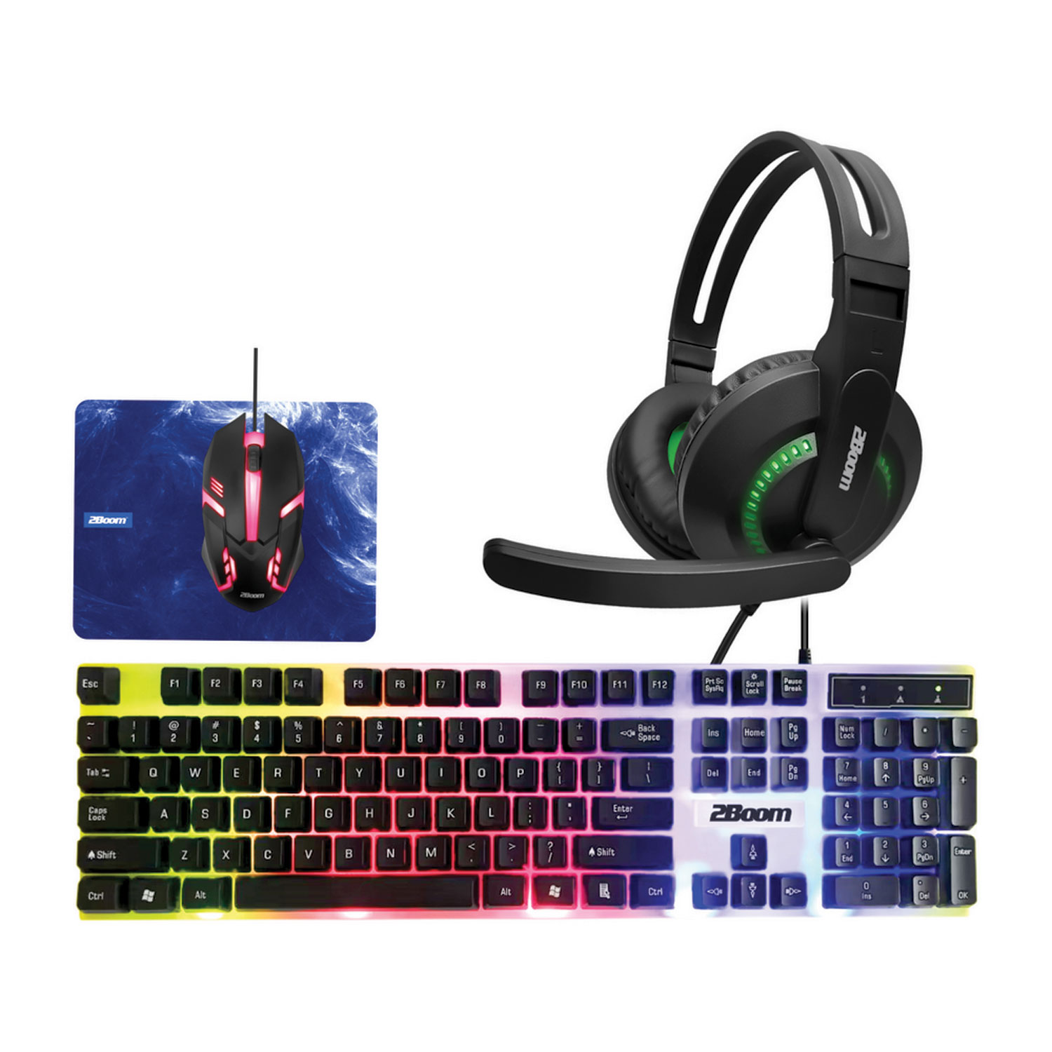 4-in-1 LED Lighted Gaming Bundle, USB, Blue