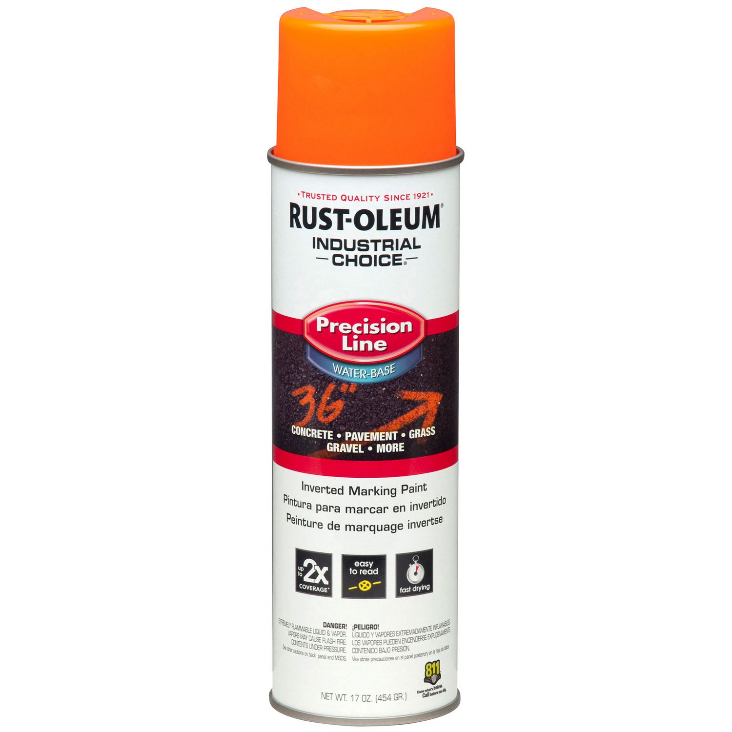 Industrial Choice Precision Line Marking Paint, Flat Fluorescent Orange, 17 oz Aerosol Can, 12/Carton