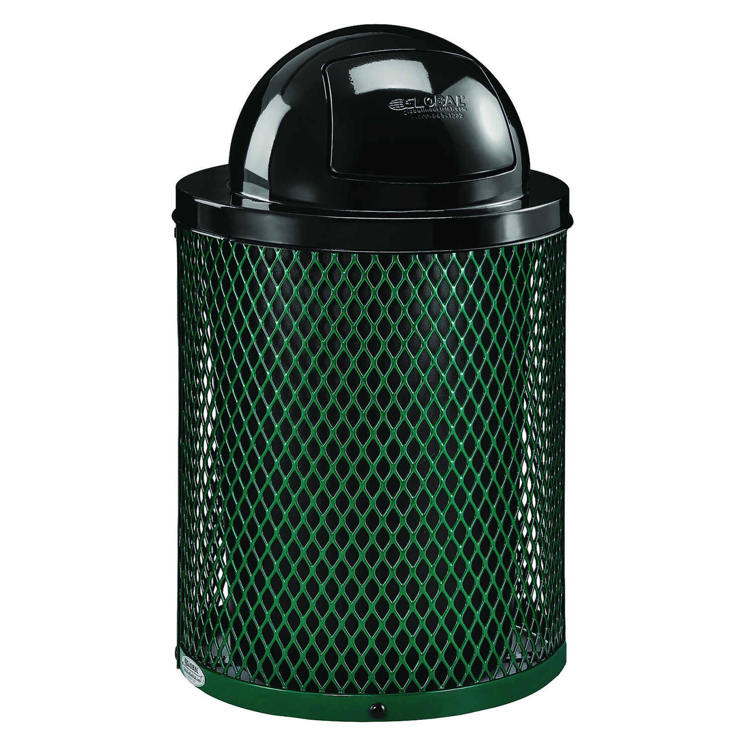 Outdoor Diamond Steel Trash Can, 36 gal, Dome Lid, Green