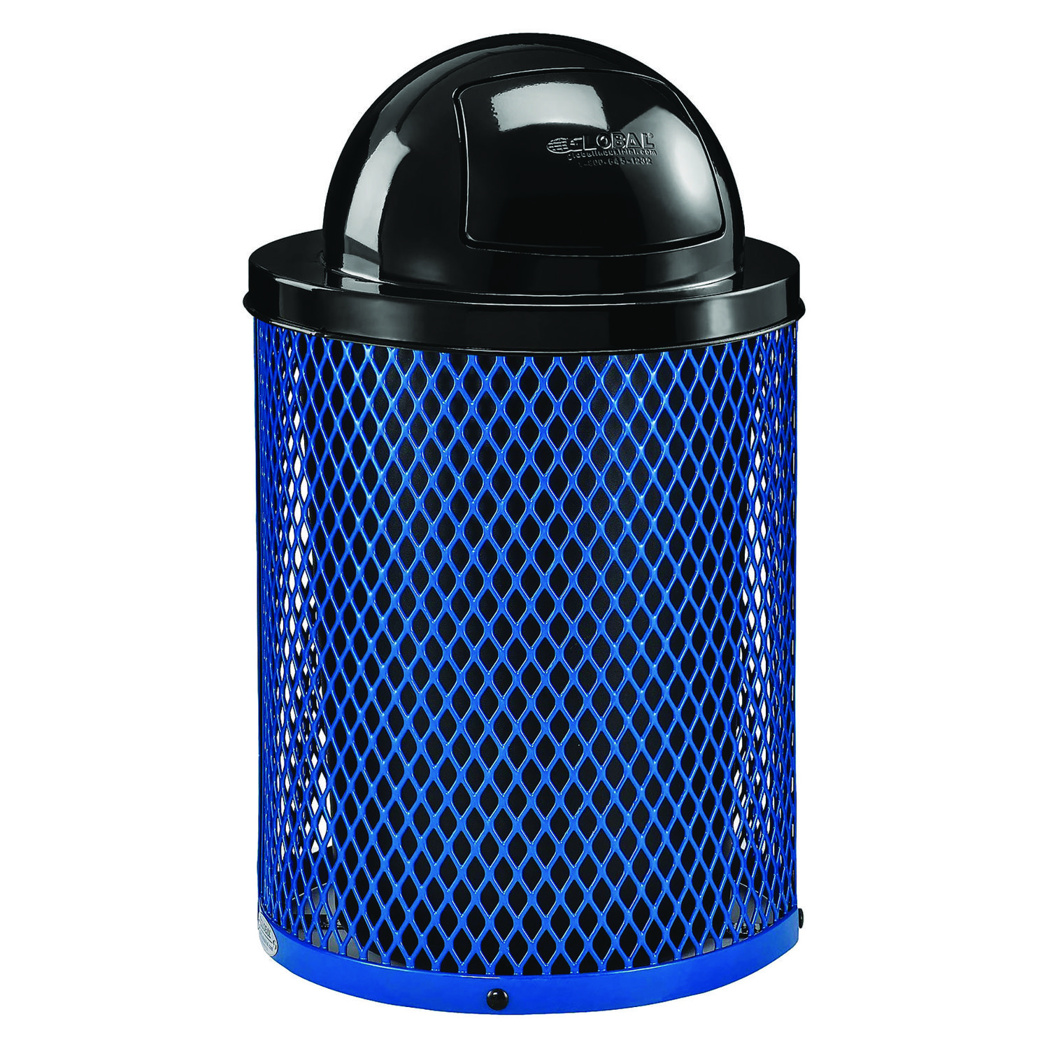 Outdoor Diamond Steel Trash Can, 36 gal, Dome Lid, Blue