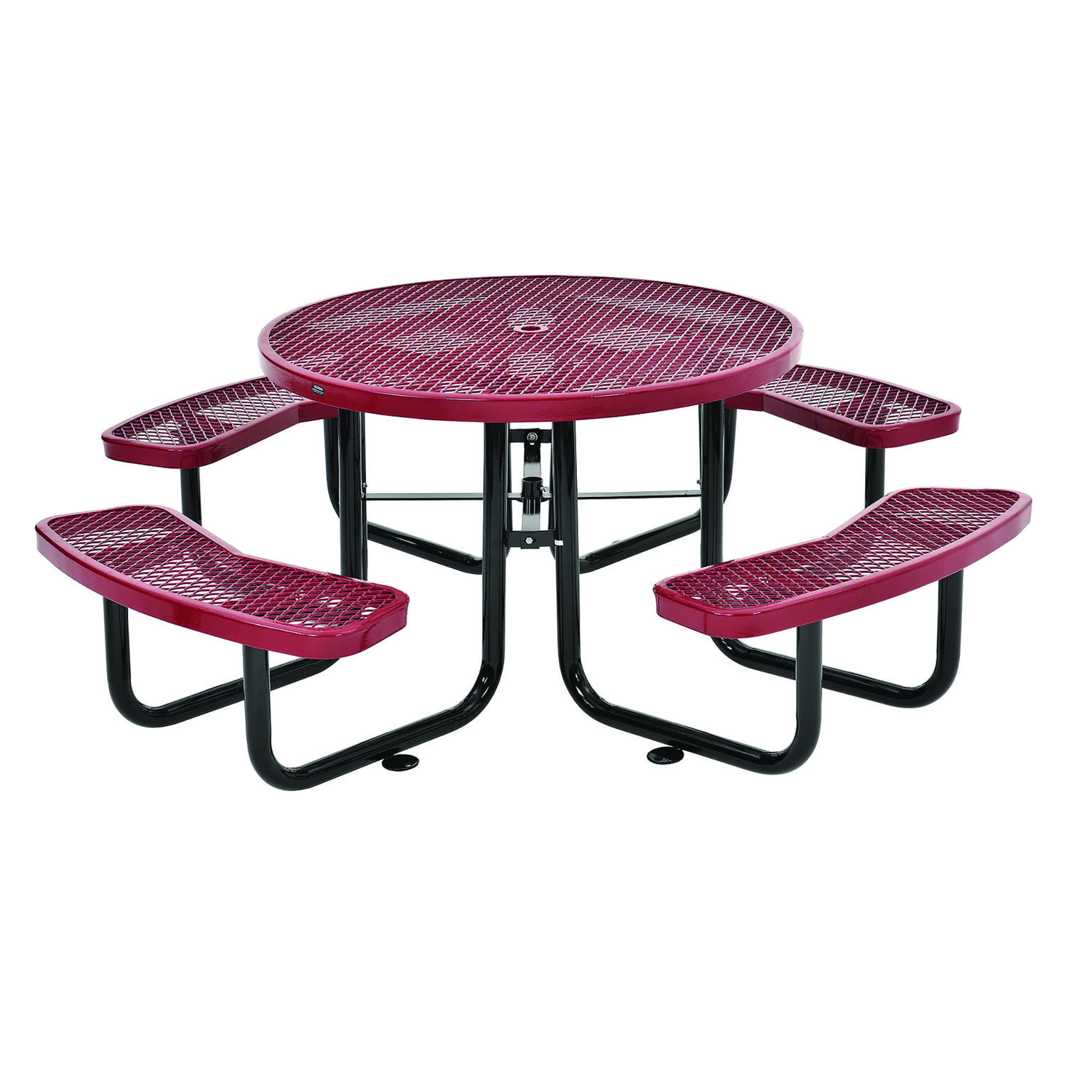 Global Industrial® Expanded Steel Picnic Table, Round, 46 Dia x 29.5h, Red Top, Red Base/Legs