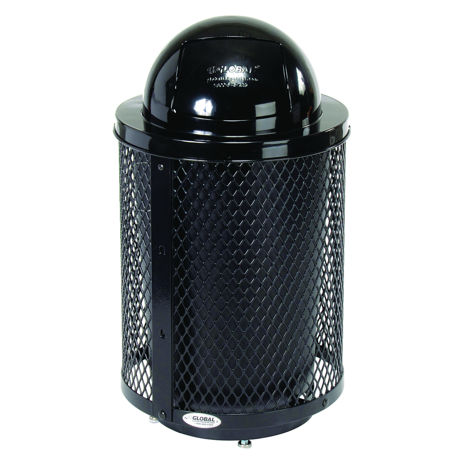 Outdoor Diamond Steel Trash Can with Base, 36 gal, Black