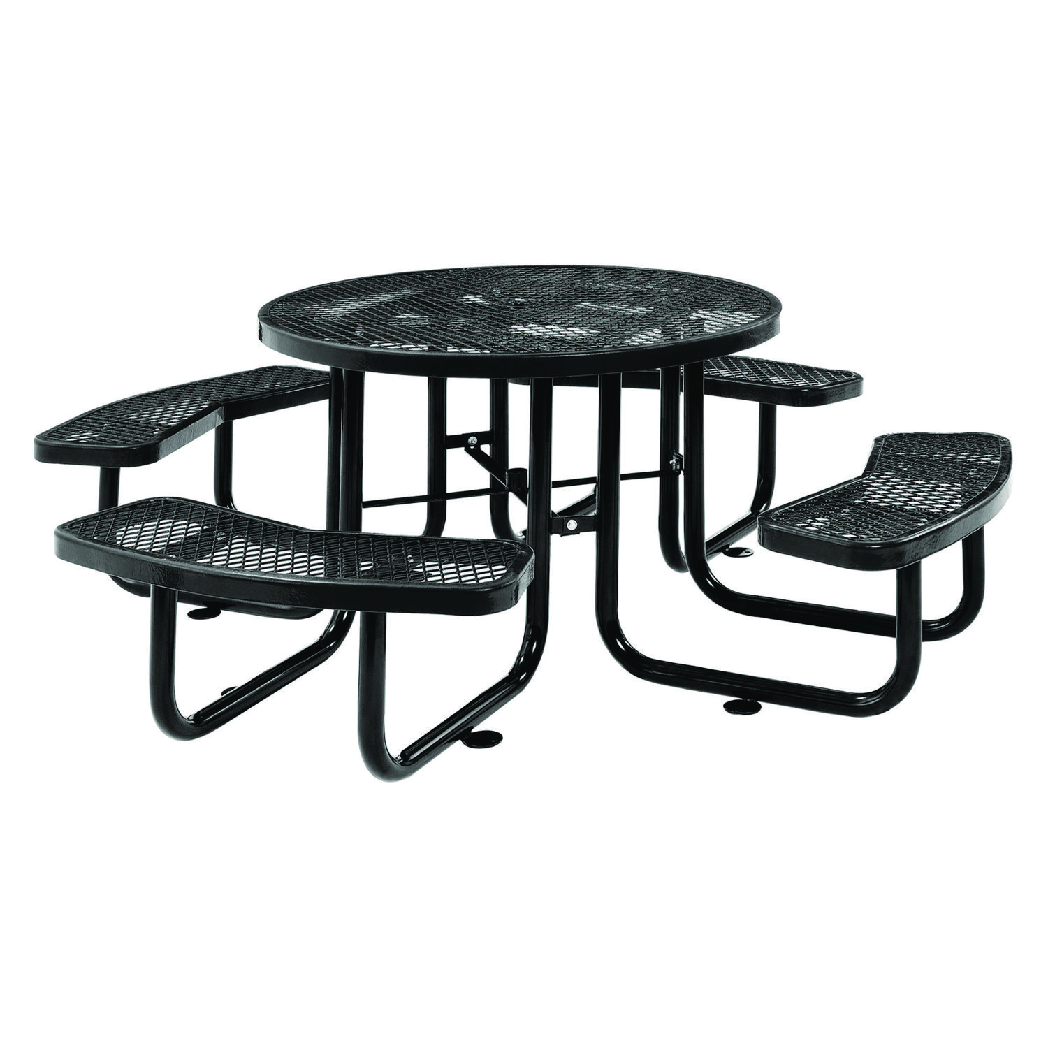 Expanded Steel Picnic Table, Round, 46″ Dia x 29.5″h, Black Top, Black Base/Legs