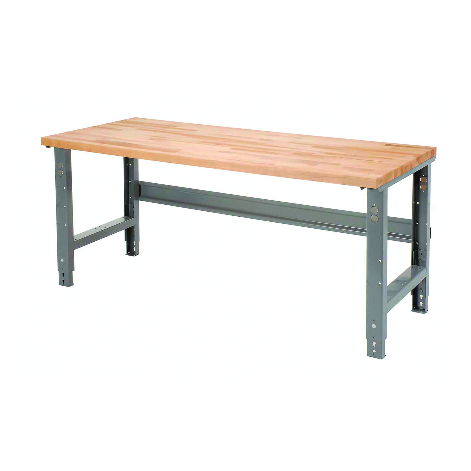 Standard Duty Butcher Block Top Adjustable Height Workbench, 2,000 lbs, 60 x 30 x 30.88 to 36.88, Gray