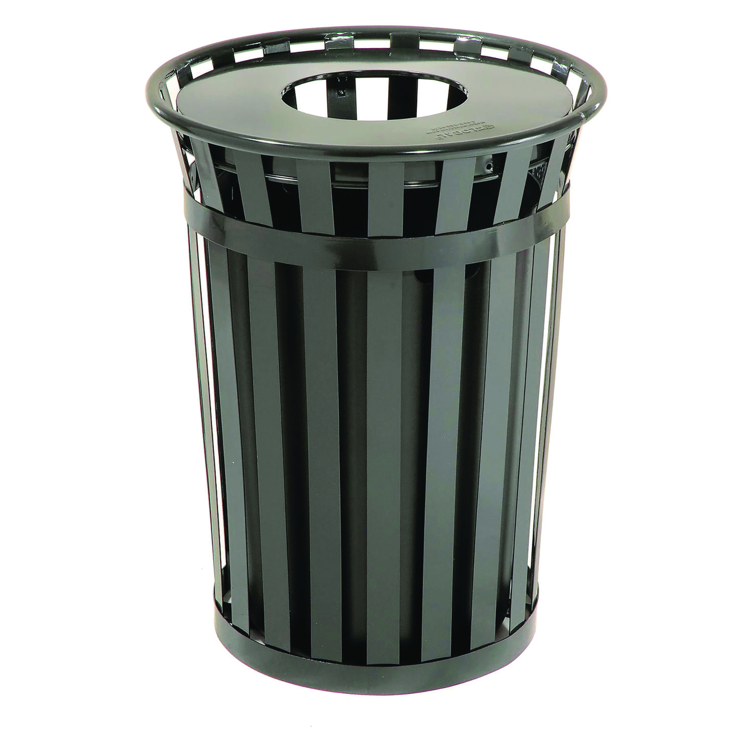 Outdoor Slatted Steel Trash Can, 36 gal, Black