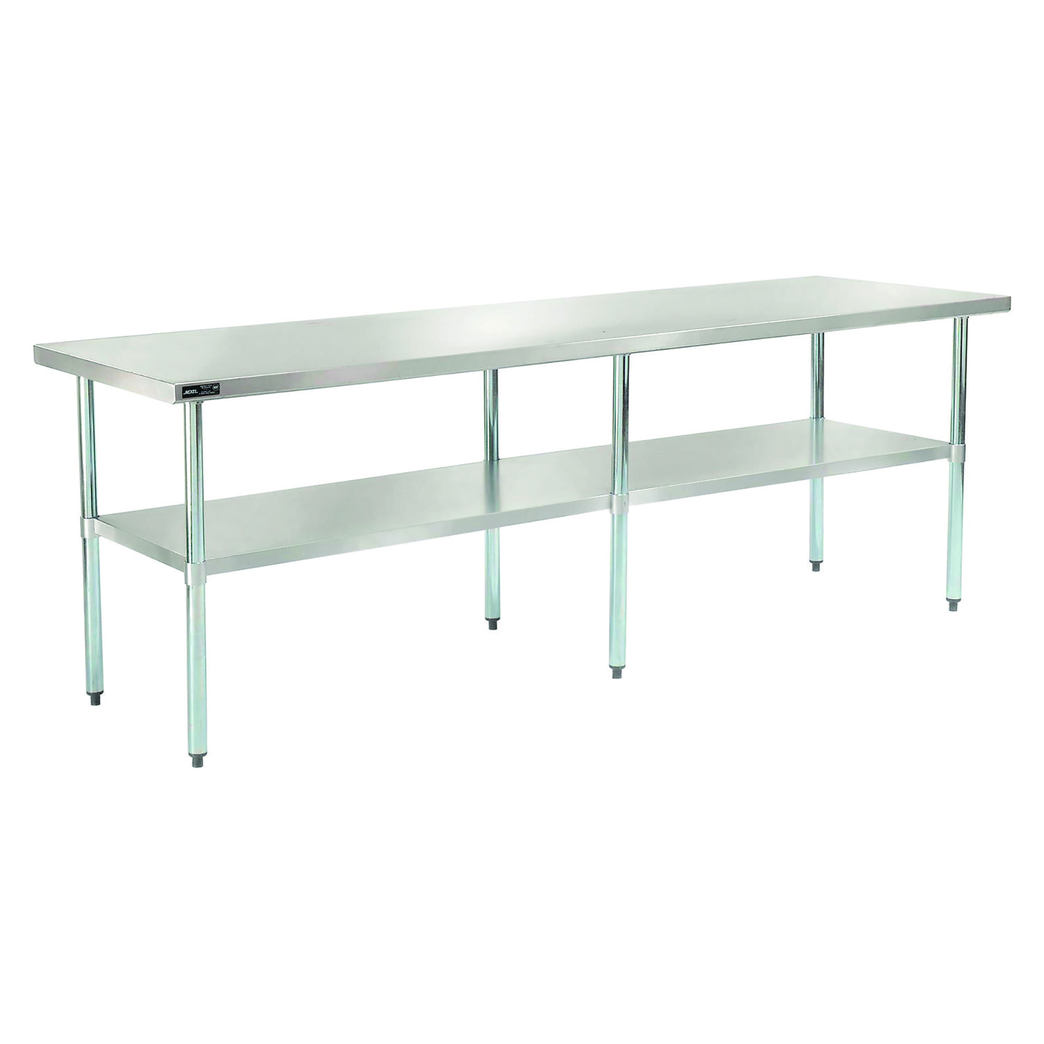 Work Table with Undershelf, Rectangular, 96 x 30 x 35, Silver Top, Silver Base/Legs