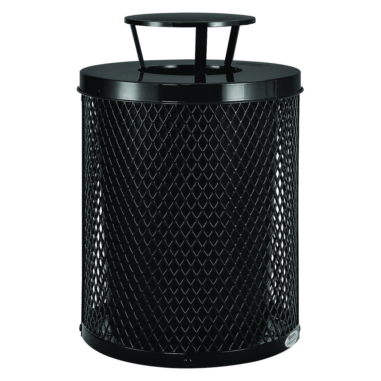 Outdoor Diamond Steel Trash Can, Rain Bonnet Lid, 36 gal, Black