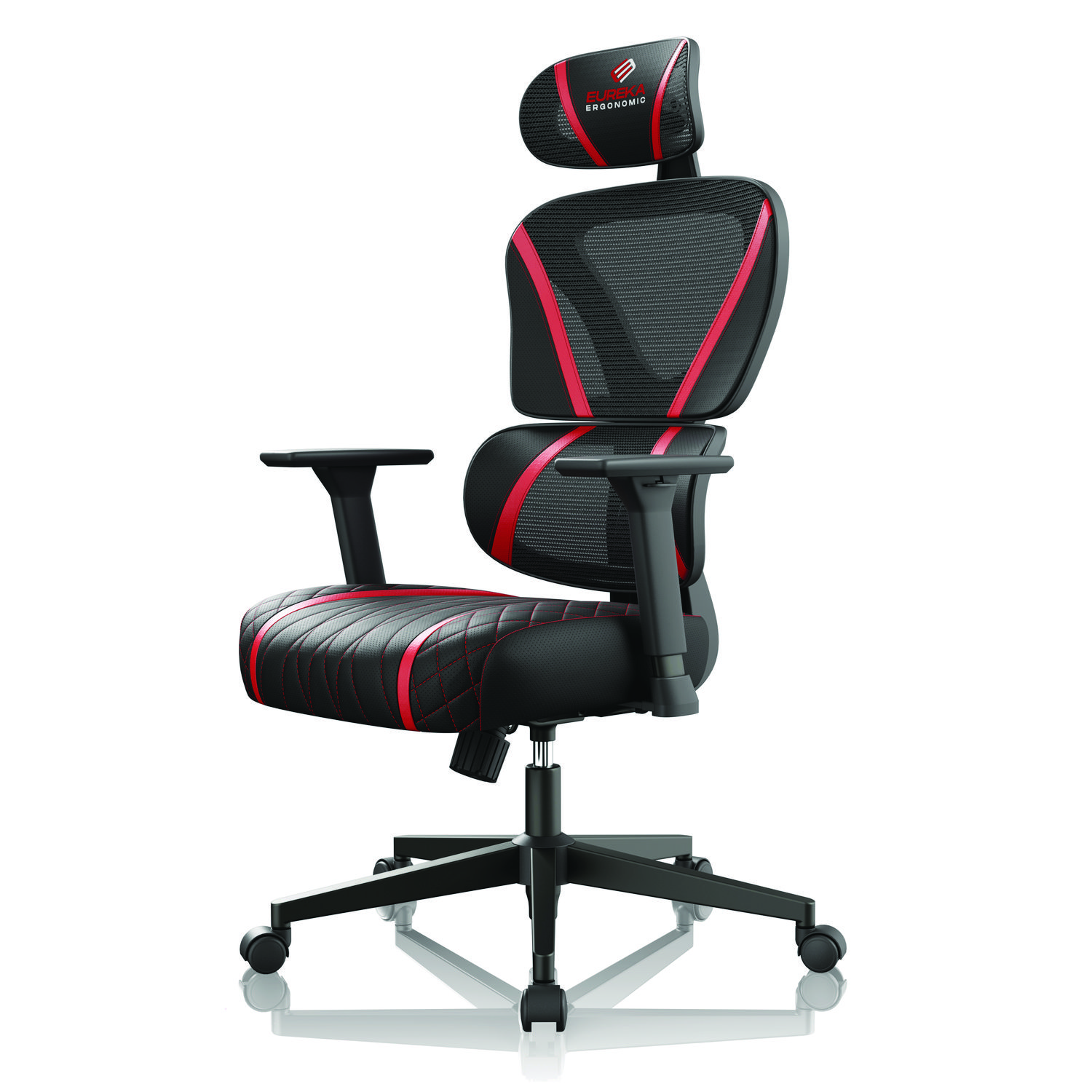 Norn Ergonomic Chair, Supports Up to 275 lb, 18.11" to 22.04" Seat Height, Black/Red Mesh Seat/Back, Black Base