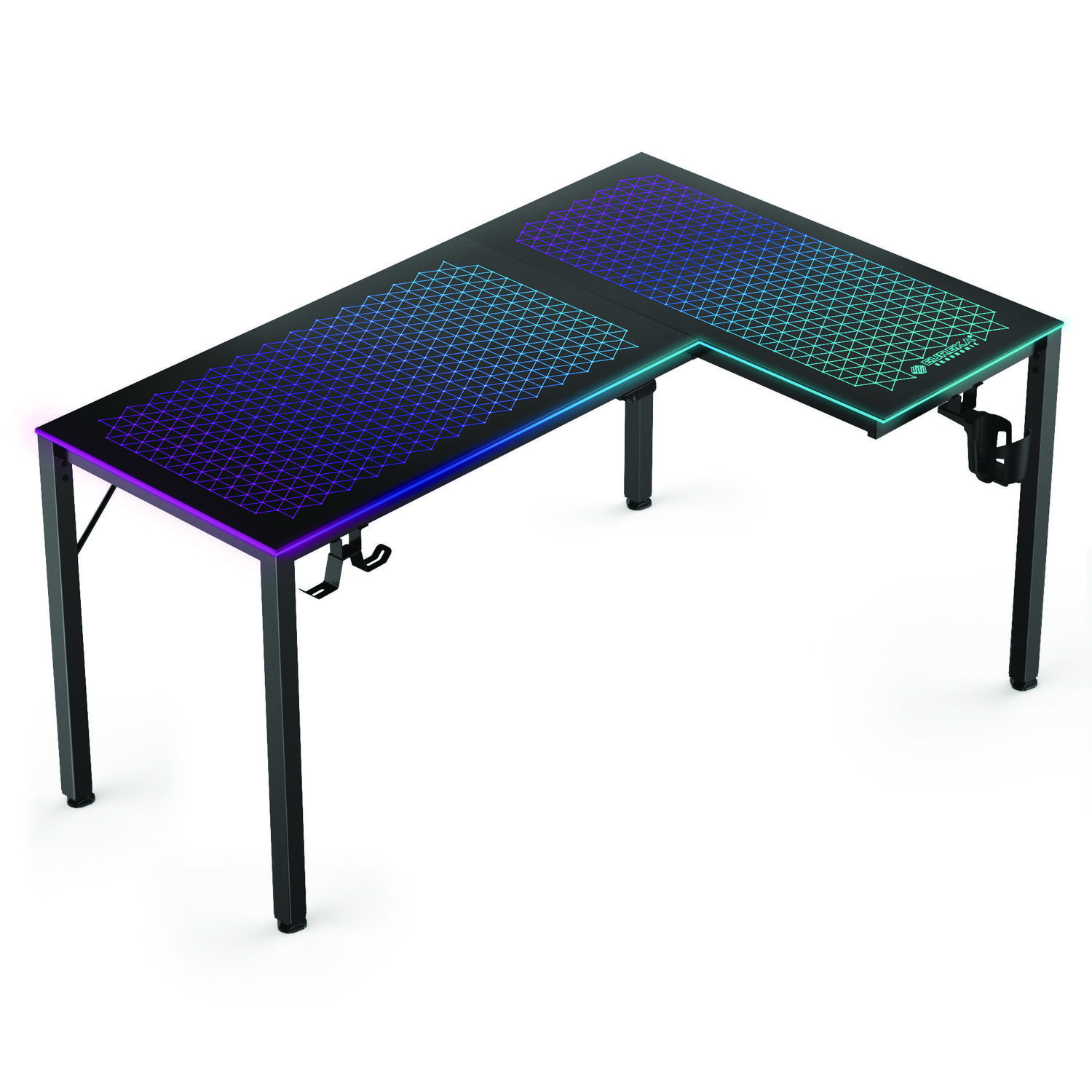 RGB LED Lights Glass Gaming Desk, 60" x 40.25" x 30", Black