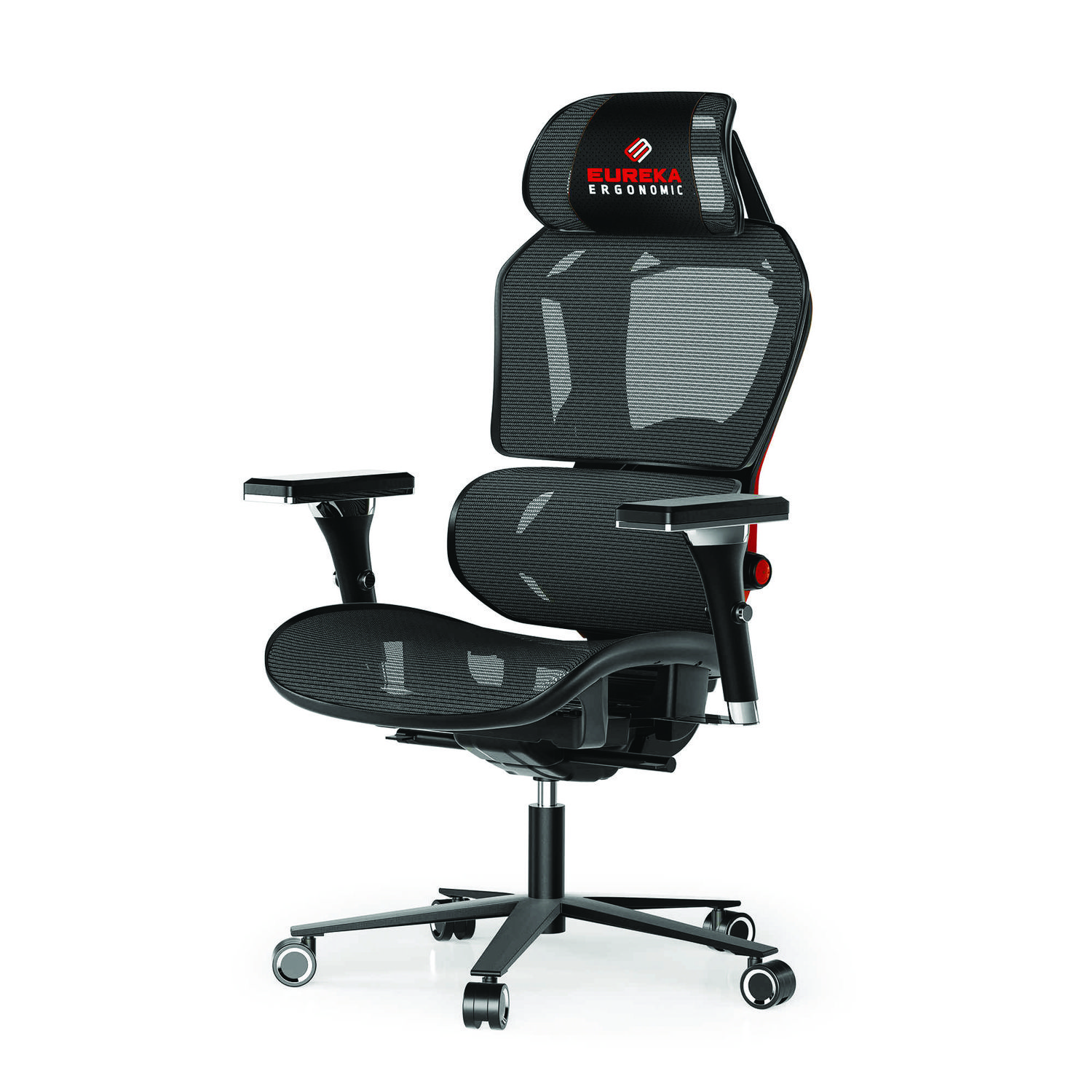 Typhon Hybrid Chair, Supports Up to 220 lb, 18.5" to 22.05" Seat Height, Black Mesh Seat, Black/Red Mesh Back, Black Base