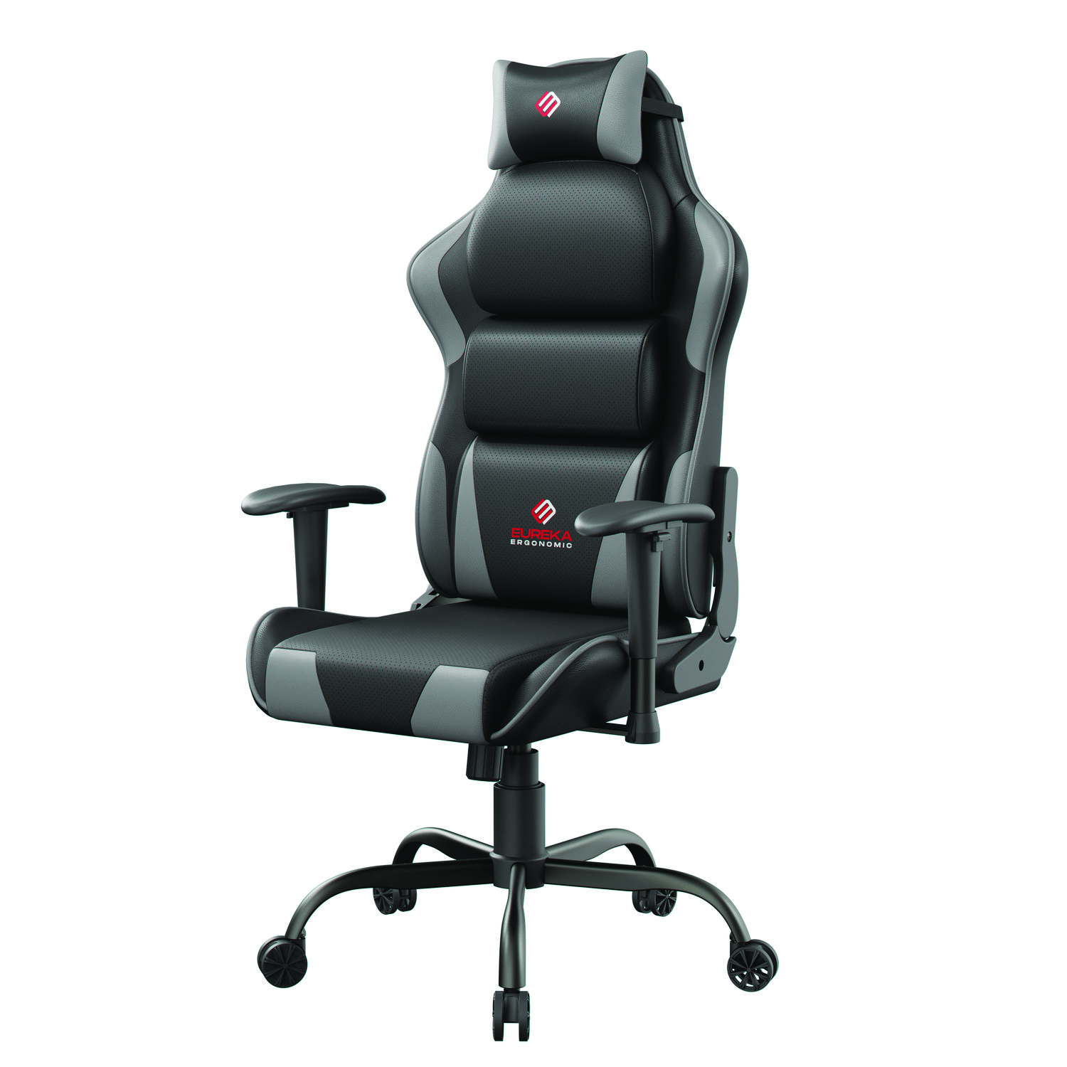 Hector Ergonomic Chair, Supports Up to 300 lb, 20.25" - 24.25" Seat Height, Black PU Leather Seat, Black/Gray PU Leather Back