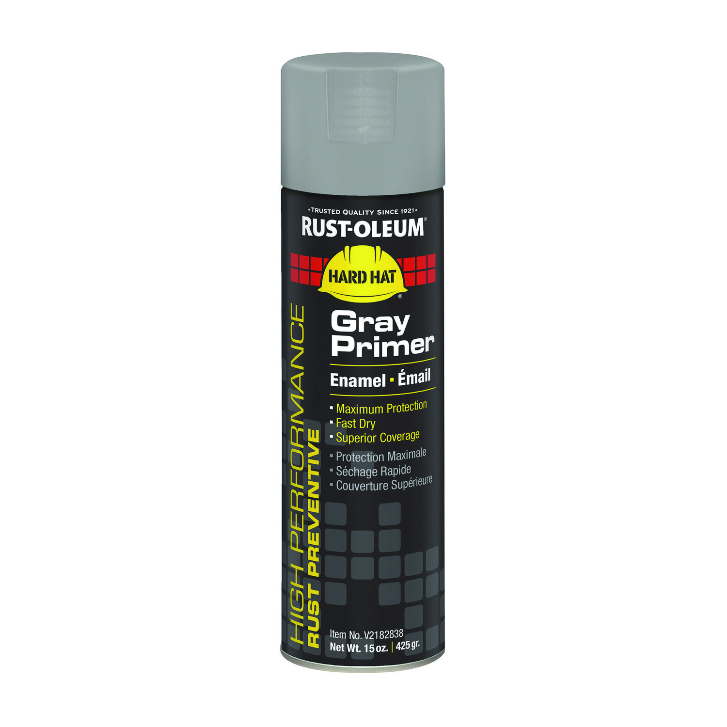 Hard Hat High Performance V2100 System Rust Preventive Enamel Spray Primer, Flat Gray, 15 oz Aerosol Can, 6/Carton