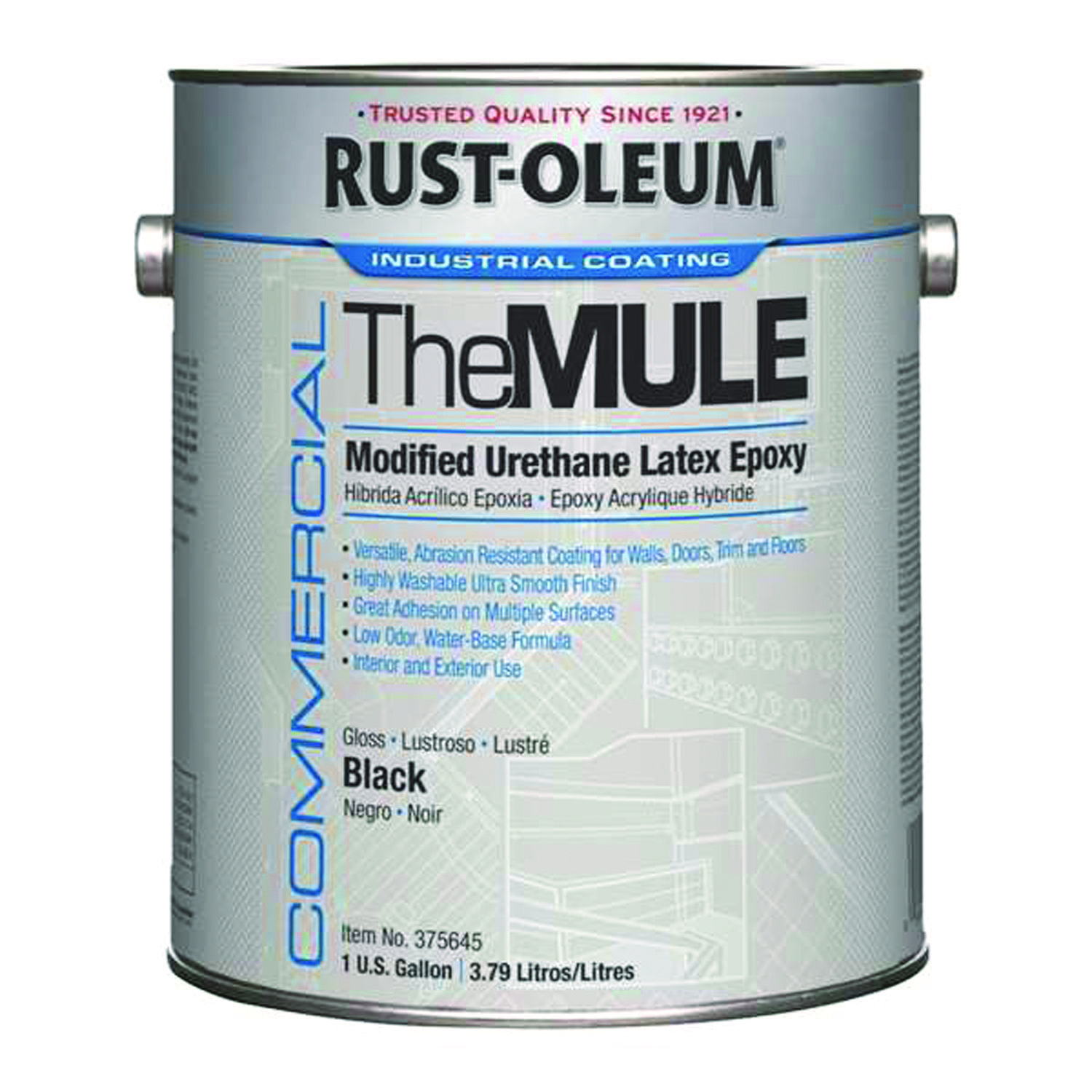 Commercial The MULE (Modified Urethane Latex Epoxy), Interior/Exterior, Gloss Black, 1 gal Bucket/Pail, 2/Carton