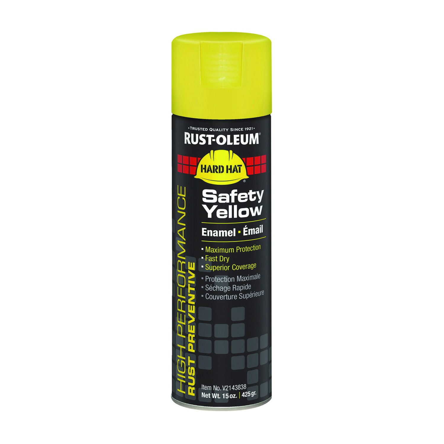 Hard Hat High Performance V2100 System Rust Preventive Enamel Spray Paint, Gloss Safety Yellow, 15 oz Aerosol Can, 6/Carton