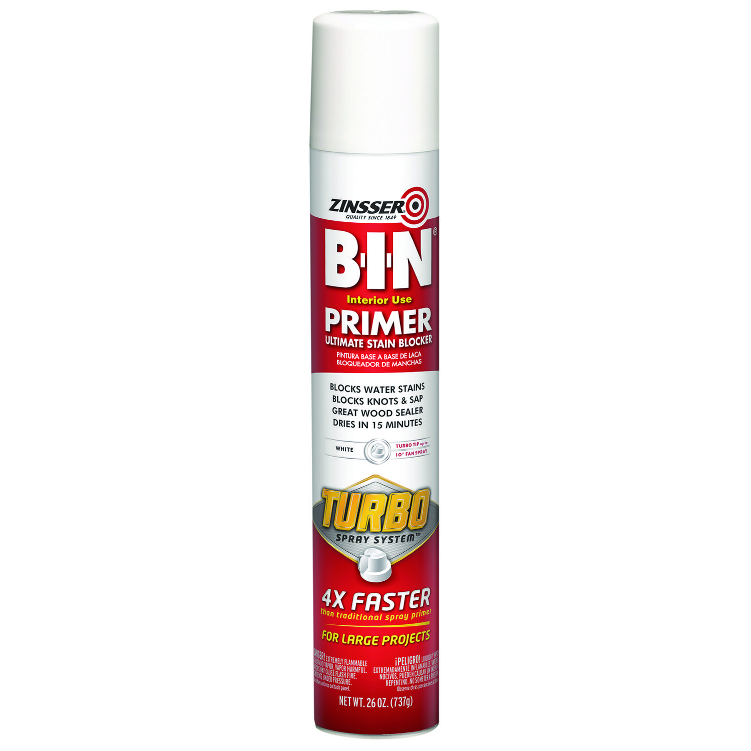 BIN Aerosol Primer with Turbo Spray System, Interior, Flat White, 26 oz Aerosol Can, 6/Carton