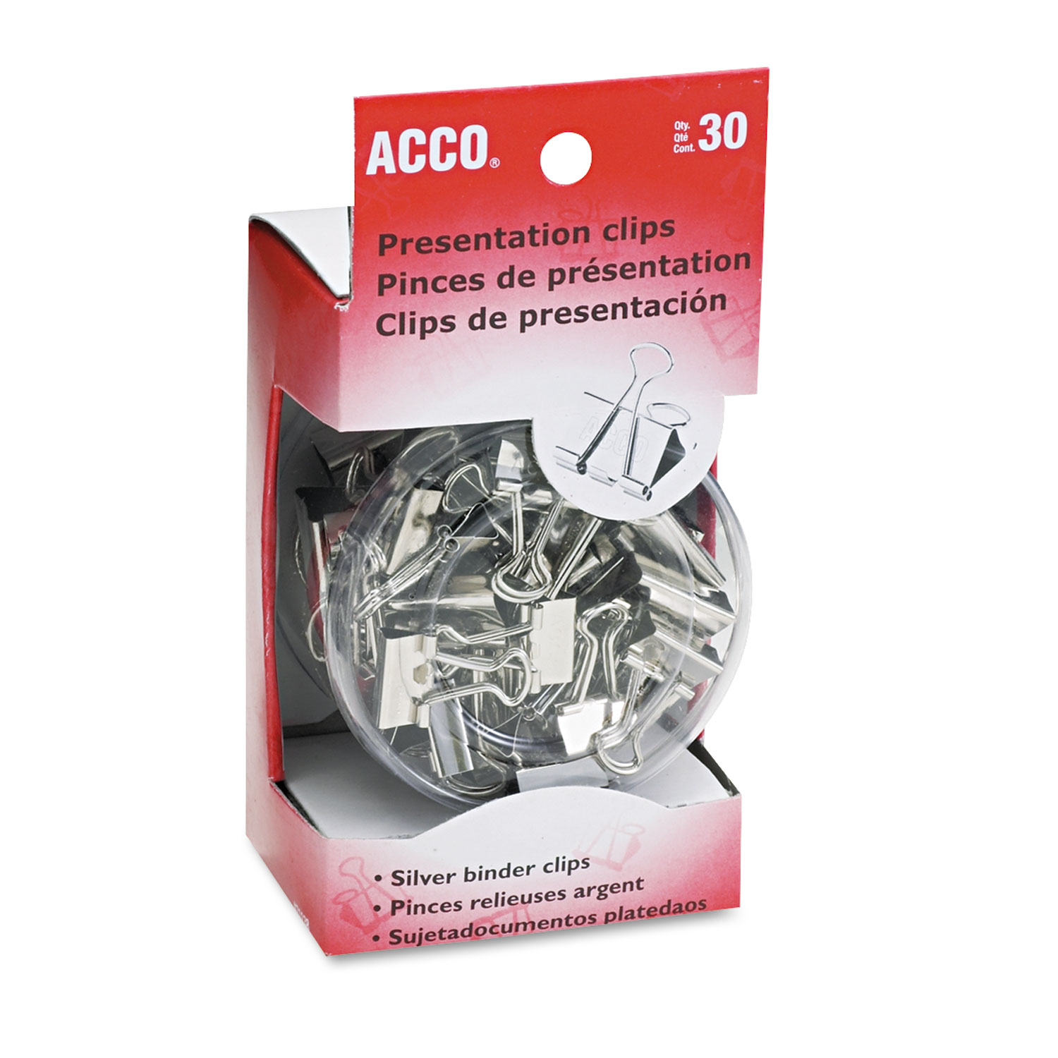 Metal Presentation Clips, Assorted Sizes, Silver, 30/Box