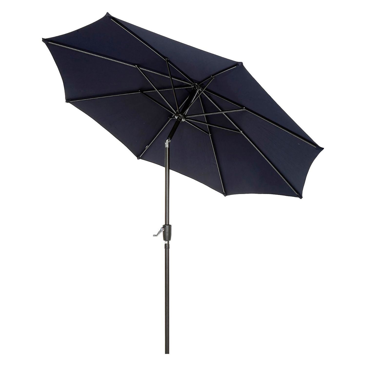 Outdoor Umbrella with Tilt Mechanism, 102″ Span, 94″ Long, Navy Blue Canopy, Black Handle