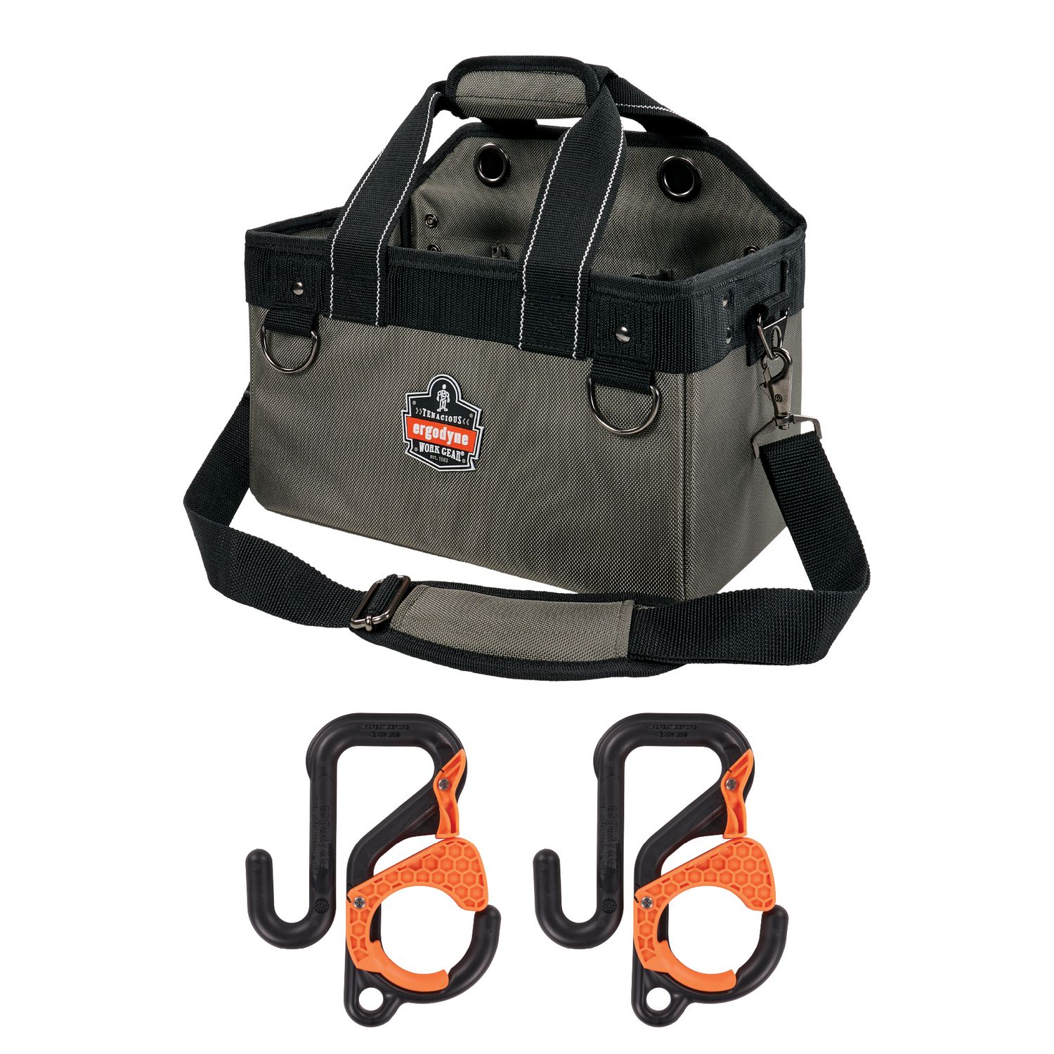 Arsenal 5846 Bucket Truck Tool Bag, Locking Aerial Bucket Hooks, 8 Compartments/2 Grommet, 13 x 7.5 x 7.5, Gray