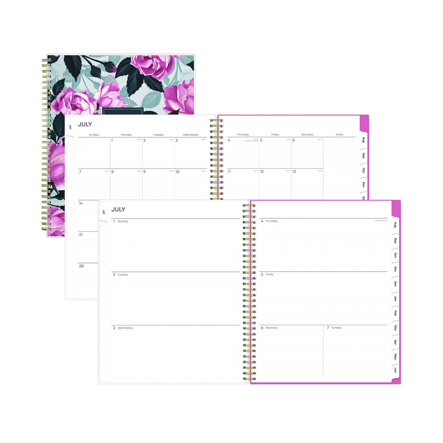 Roosevelt Pink Academic Weekly/Monthly Planner, Floral Artwork, 11″ x 8.5″, Pink/Gray Cover, 12-Month (July-June): 2024-2025