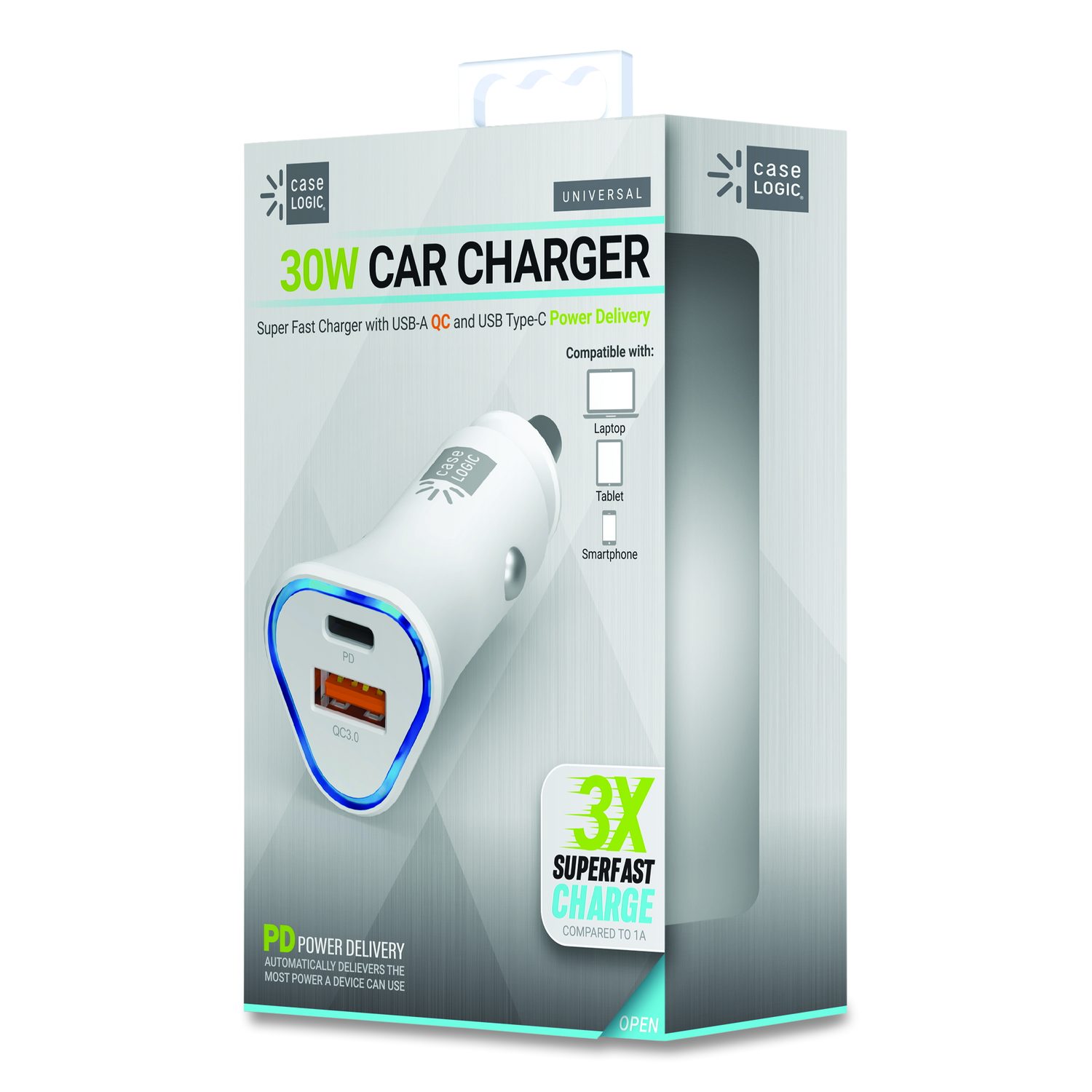 PD Car Charger, 30 W, Two 3 A Ports, White - Janeice Products Co Inc