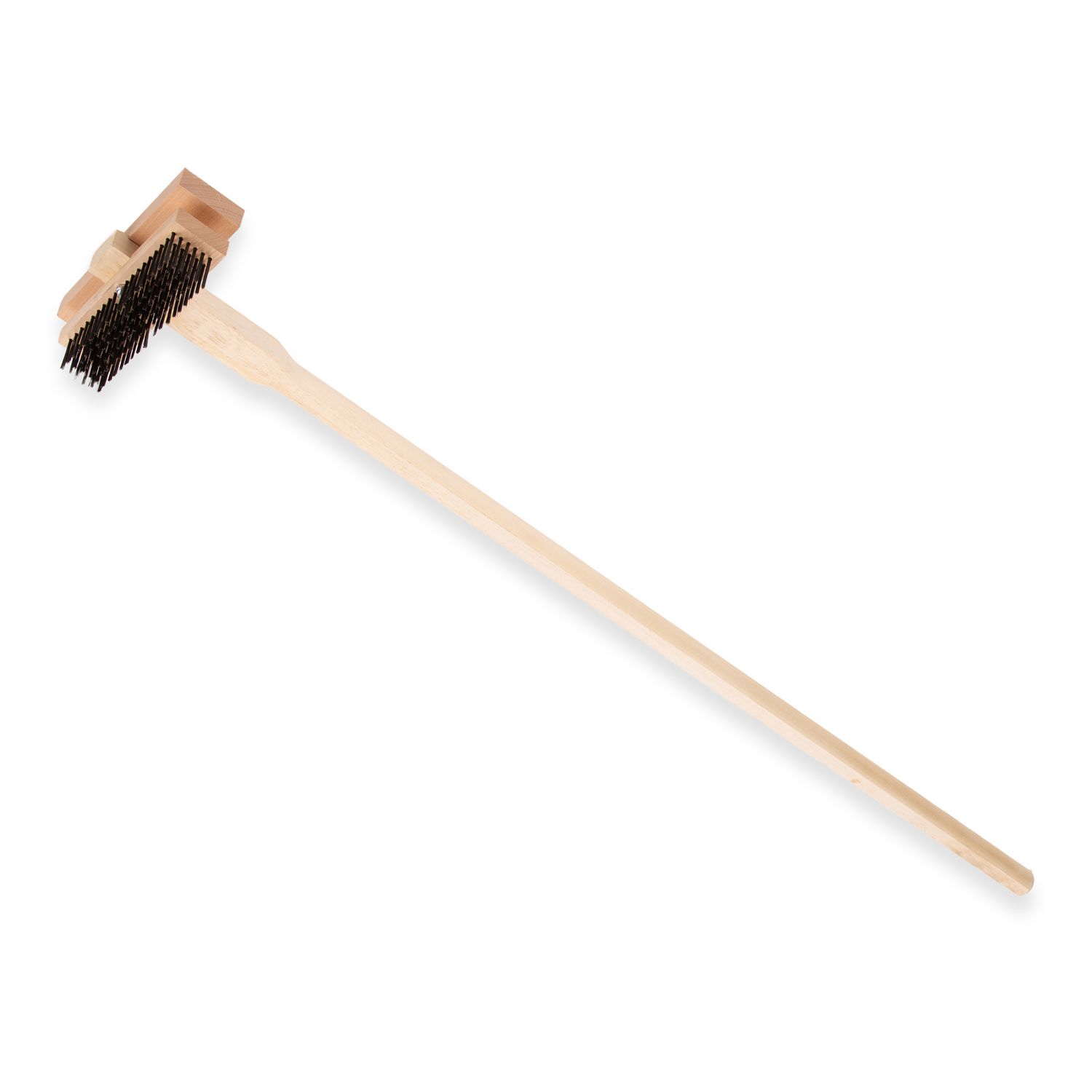 Carlisle Sparta Broiler Master Grill Brush and Scraper with Handle, Metal Bristles, 48 Natural Wood Handle