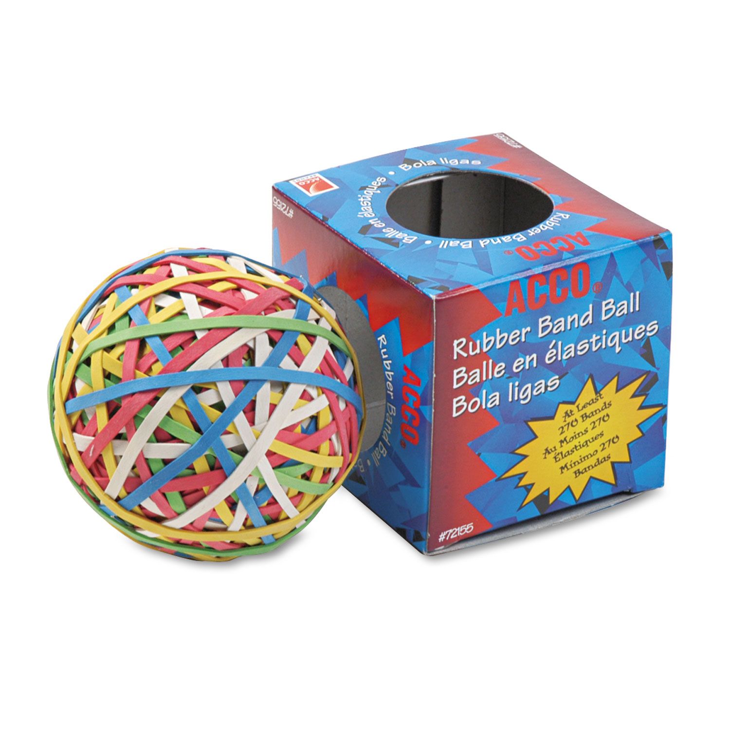  ACCO A7072155 Rubber Band Ball, 3.25 Diameter, Size 34, Assorted Gauges, Assorted Colors, 270/Pack (ACC72155) 