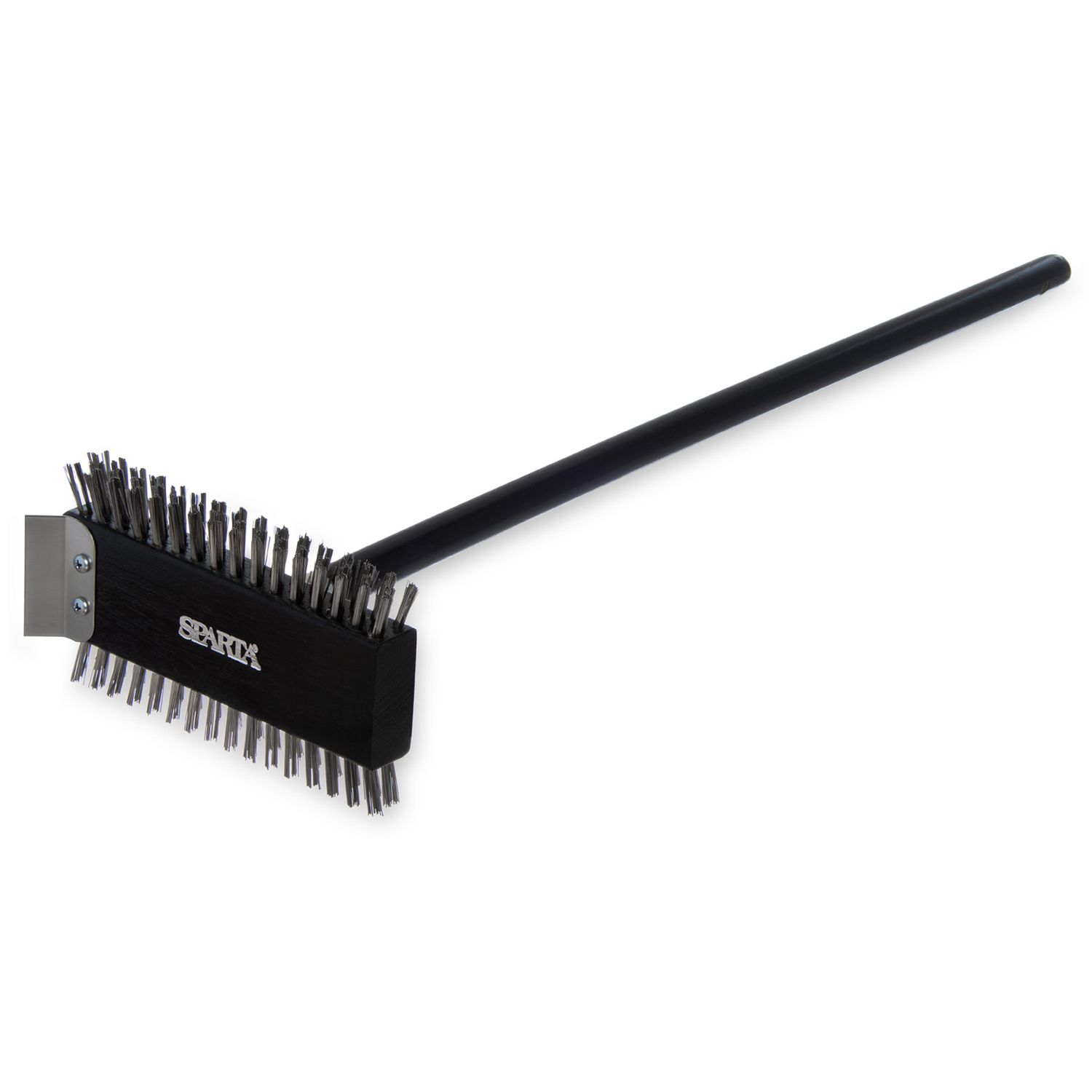 Carlisle Sparta Broiler Master Grill Brush and Scraper with Handle, Metal Bristles, 30.5 Black Wood Handle