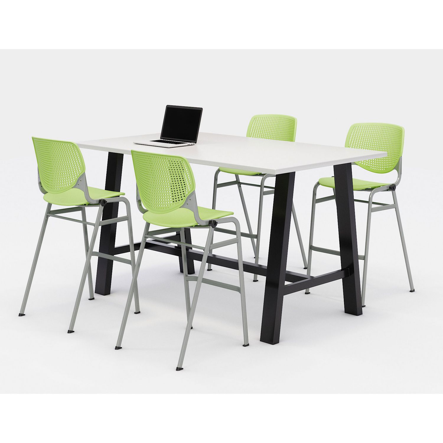 Midtown Bistro Dining Table with Four Lime Green Kool Barstools, 36 x 72 x 41, Designer White