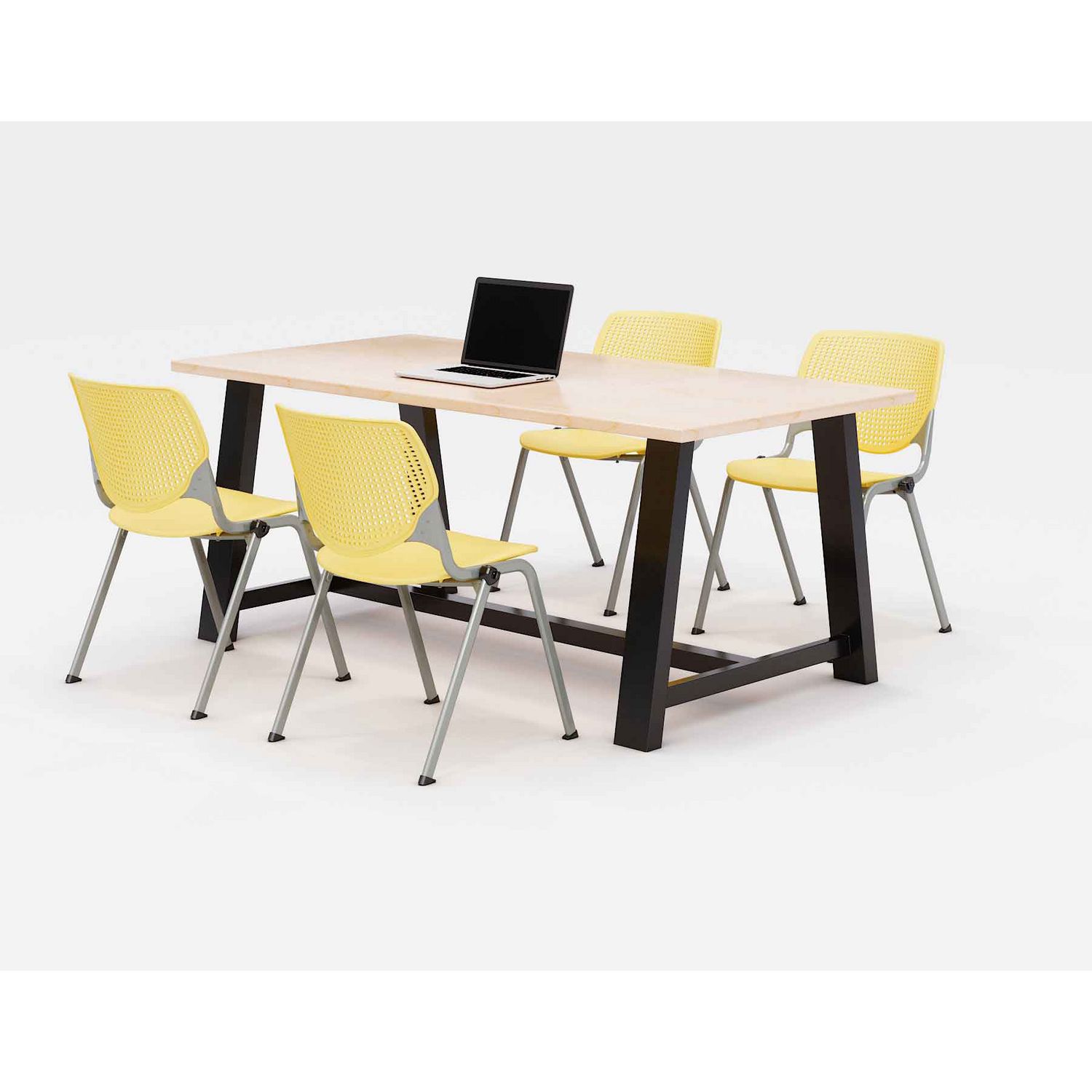 Midtown Dining Table with Four Yellow Kool Series Chairs, 36 x 72 x 30, Kensington Maple